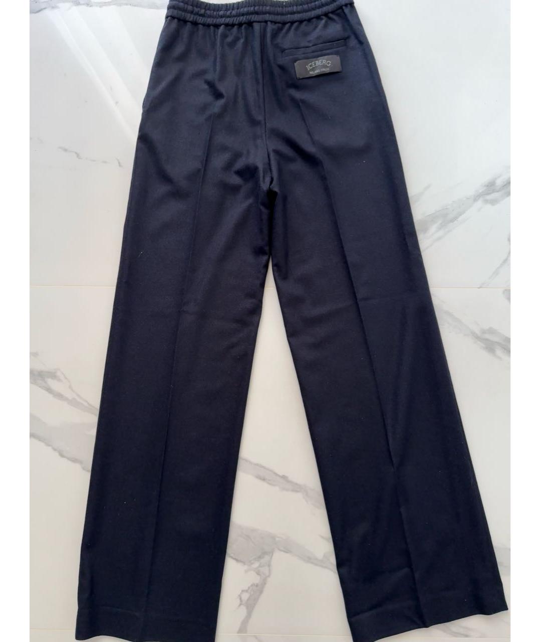 ICEBERG Темно-синие шерстяные прямые брюки, фото 2