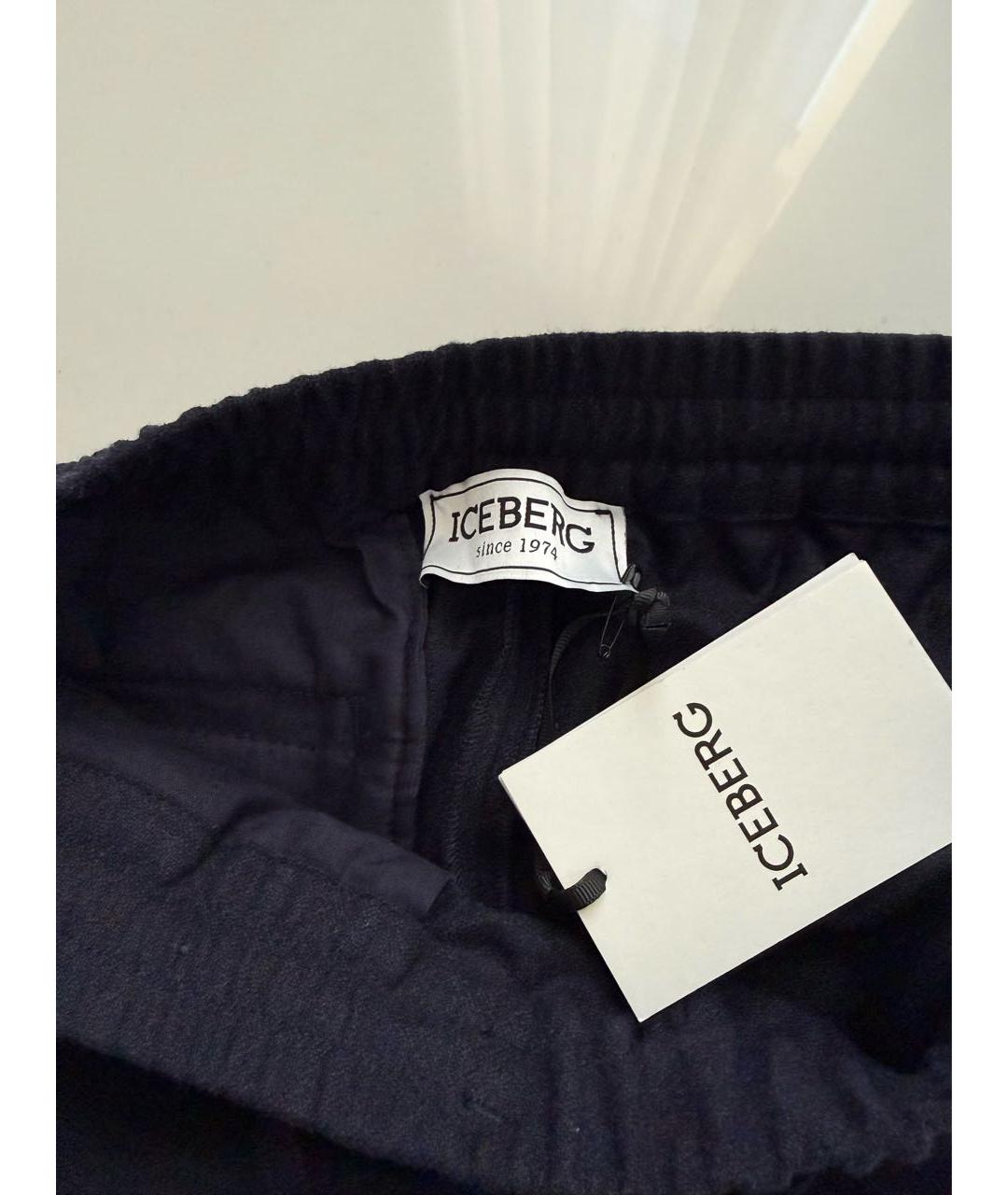 ICEBERG Темно-синие шерстяные прямые брюки, фото 4
