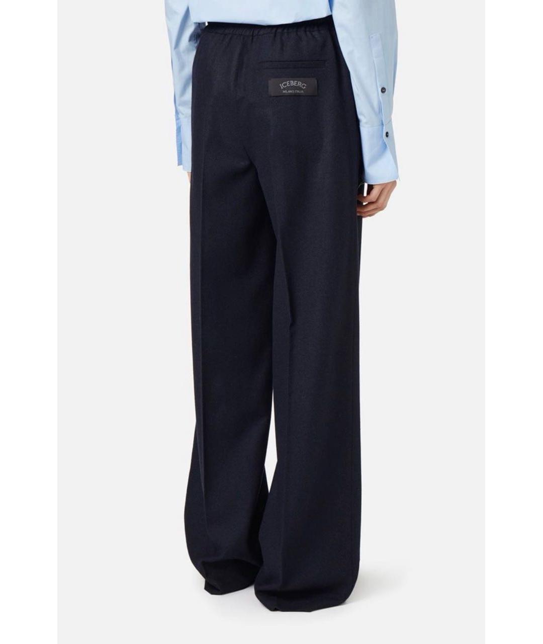 ICEBERG Темно-синие шерстяные прямые брюки, фото 7