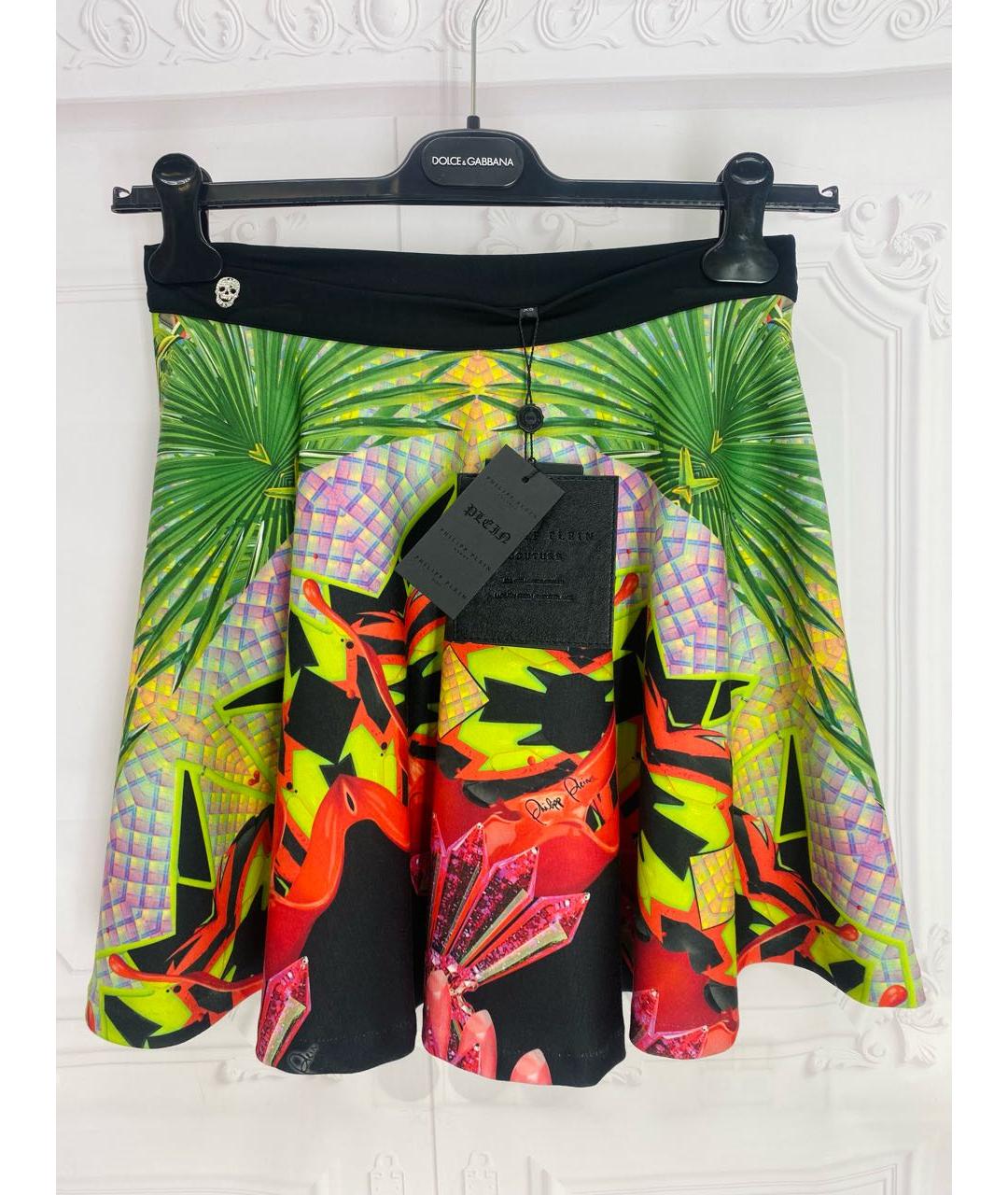 PHILIPP PLEIN Мульти полиэстеровая юбка мини, фото 5