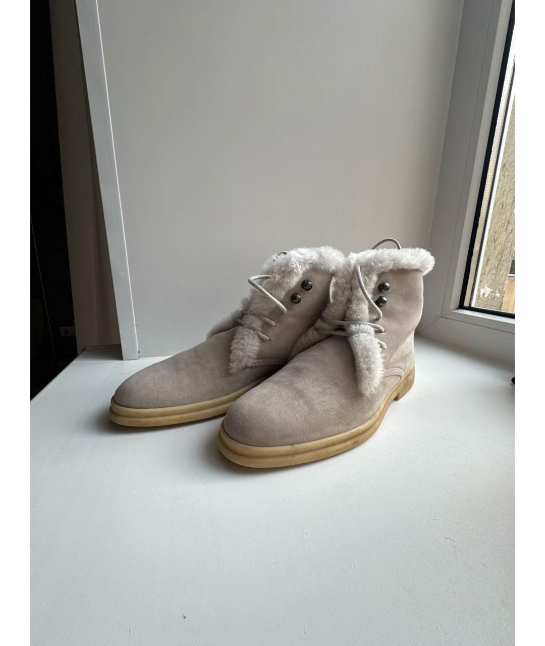 LORO PIANA Бежевые замшевые ботинки, фото 2