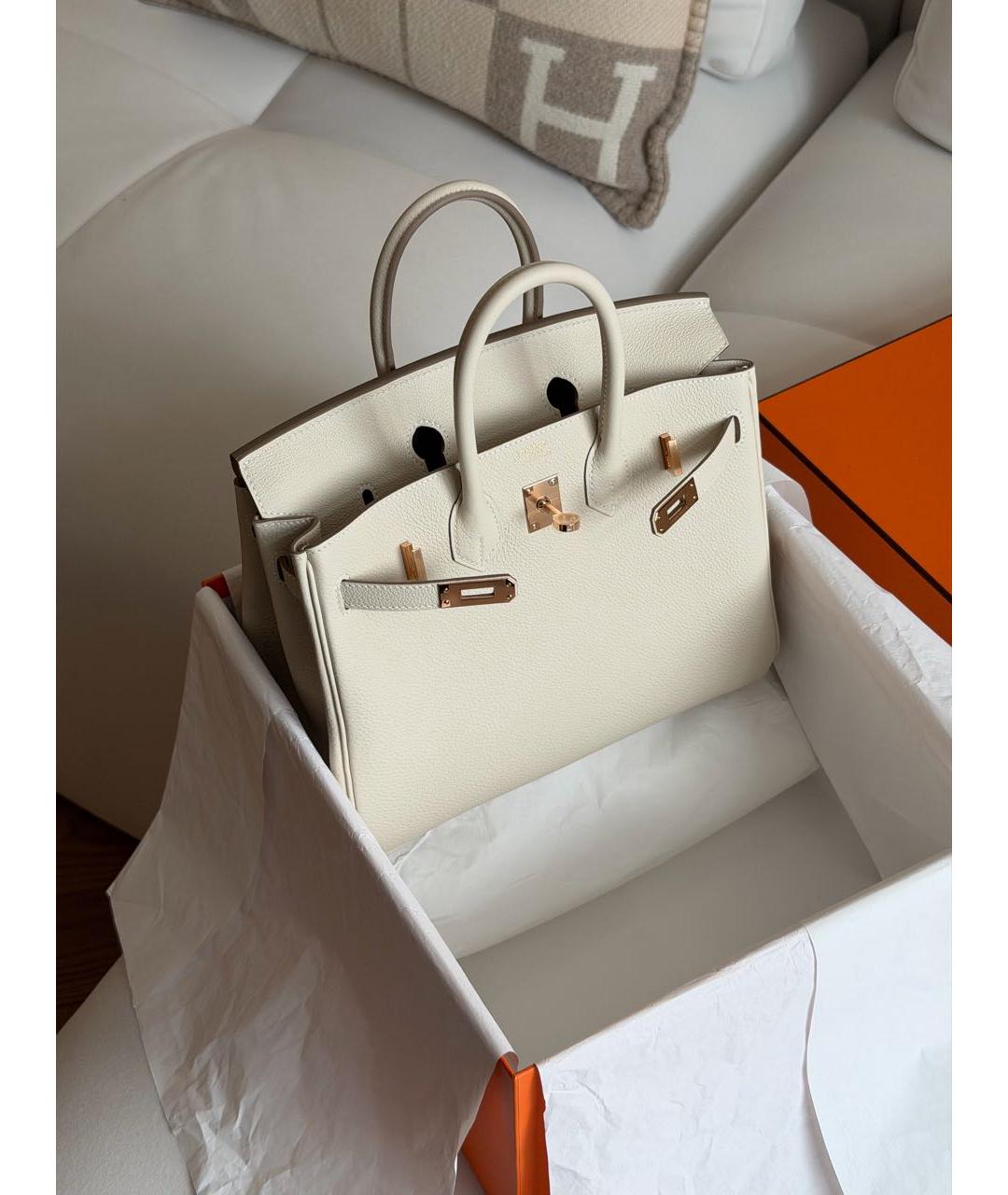 HERMES Бежевая кожаная сумка с короткими ручками, фото 3