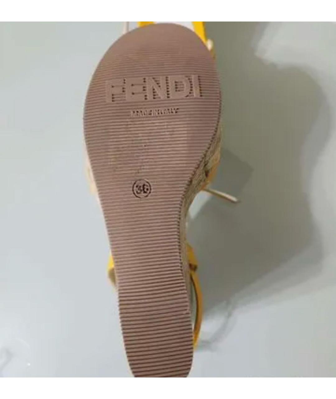 FENDI Желтые босоножки из лакированной кожи, фото 5