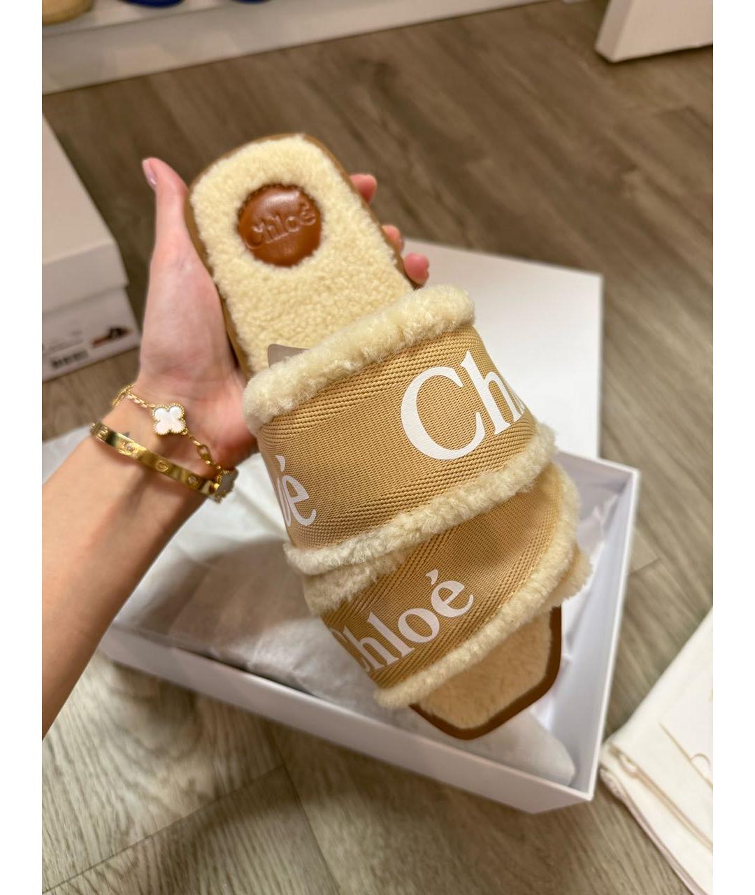 CHLOE Бежевые шлепанцы, фото 6