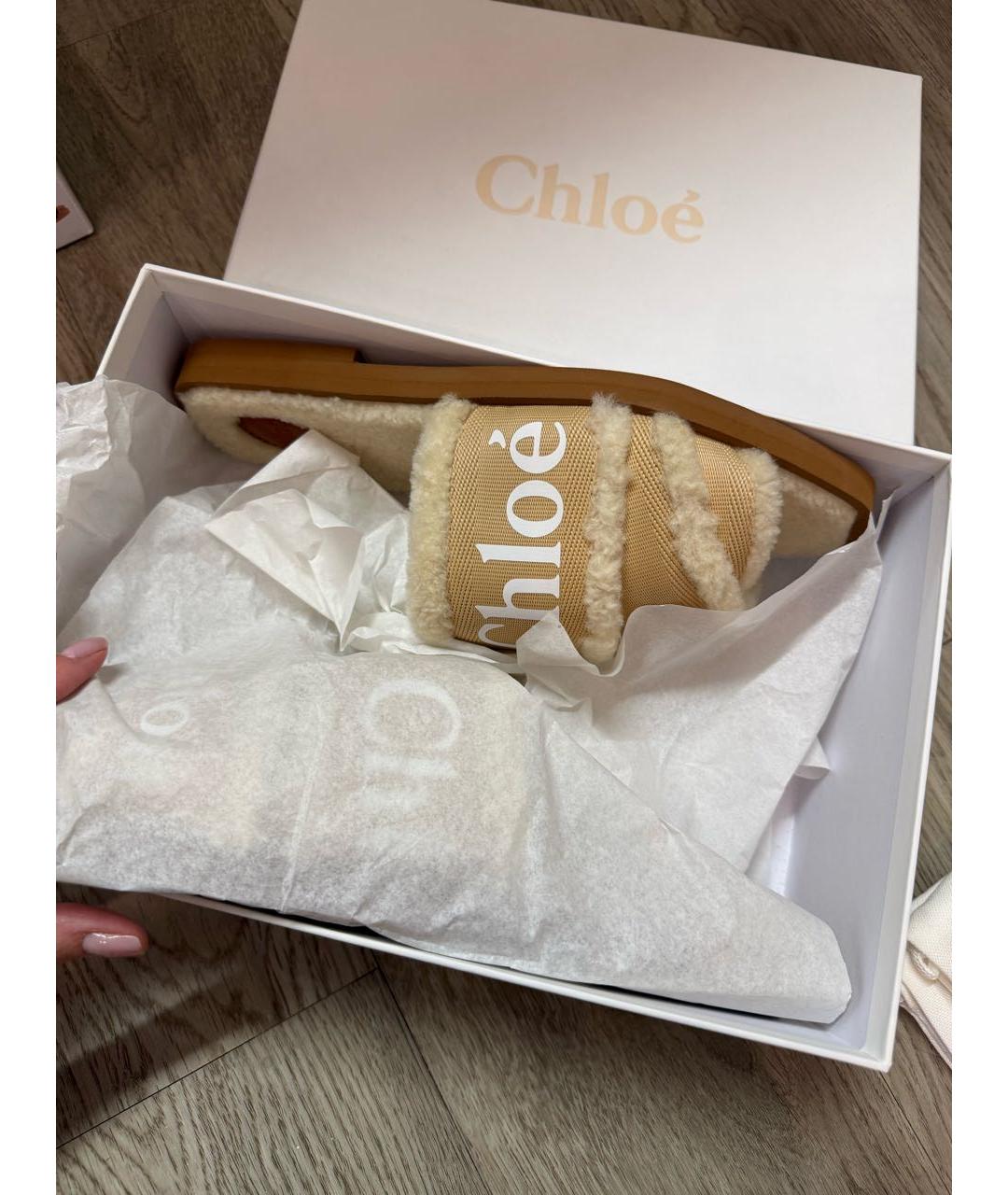 CHLOE Бежевые шлепанцы, фото 4