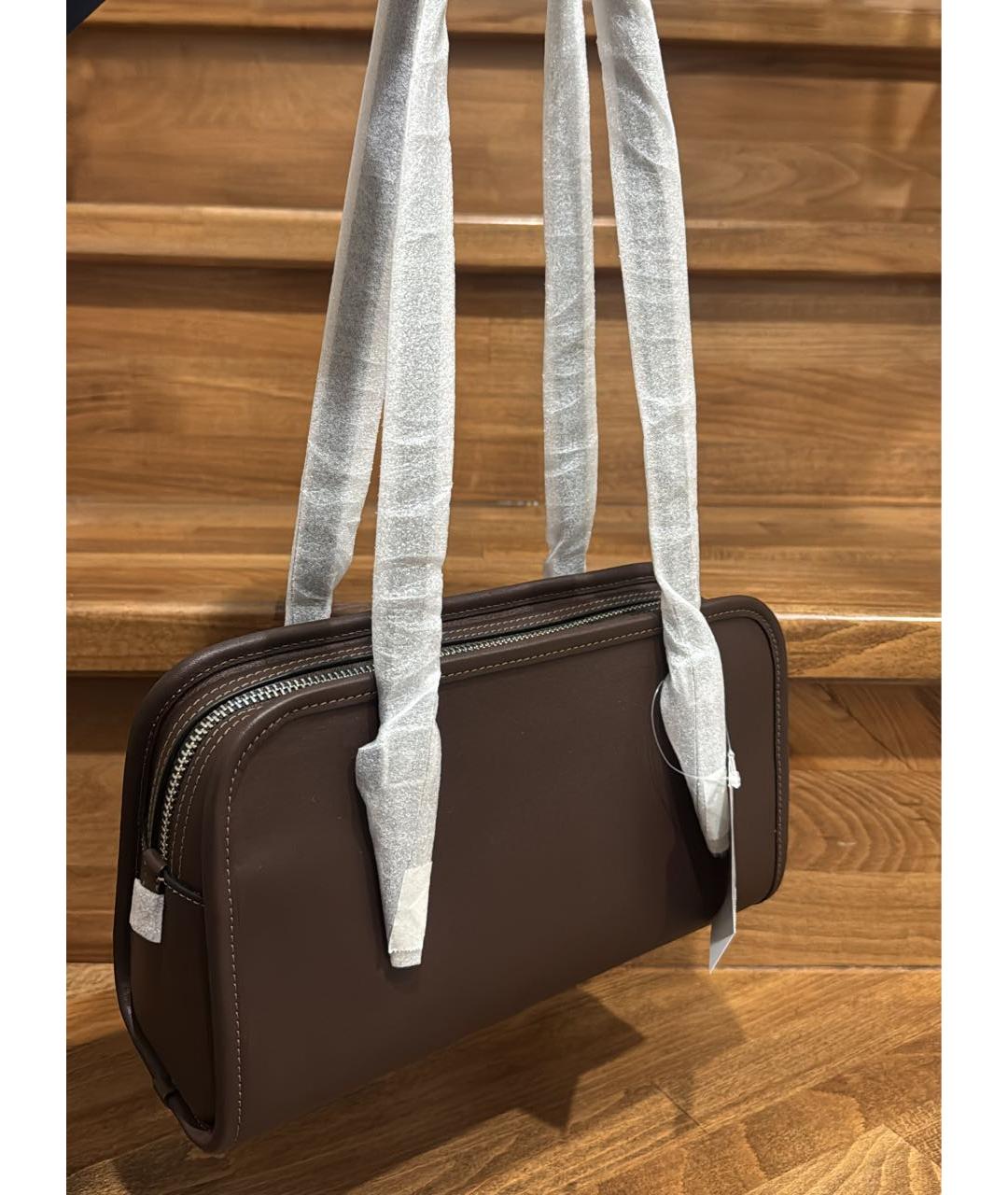 COACH Коричневая кожаная сумка с короткими ручками, фото 5