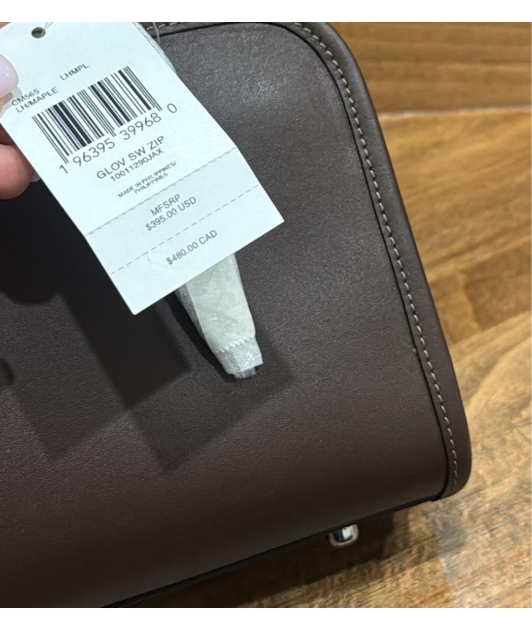 COACH Коричневая кожаная сумка с короткими ручками, фото 4