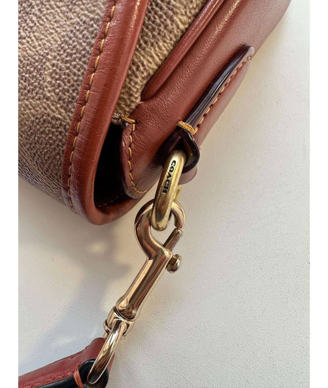 COACH Коричневая кожаная сумка с короткими ручками, фото 8