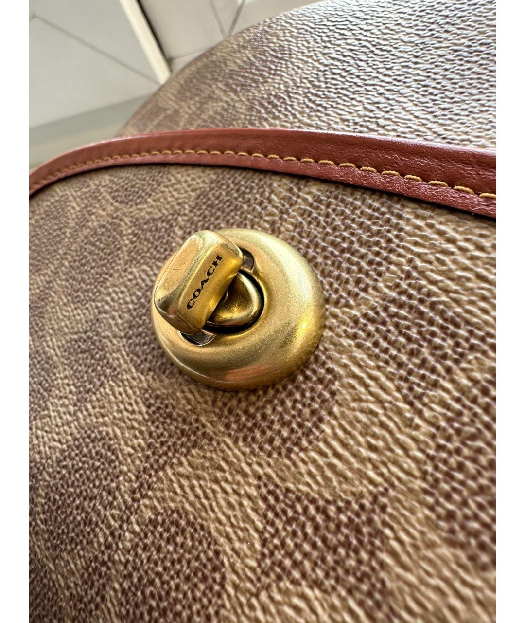 COACH Коричневая кожаная сумка с короткими ручками, фото 5
