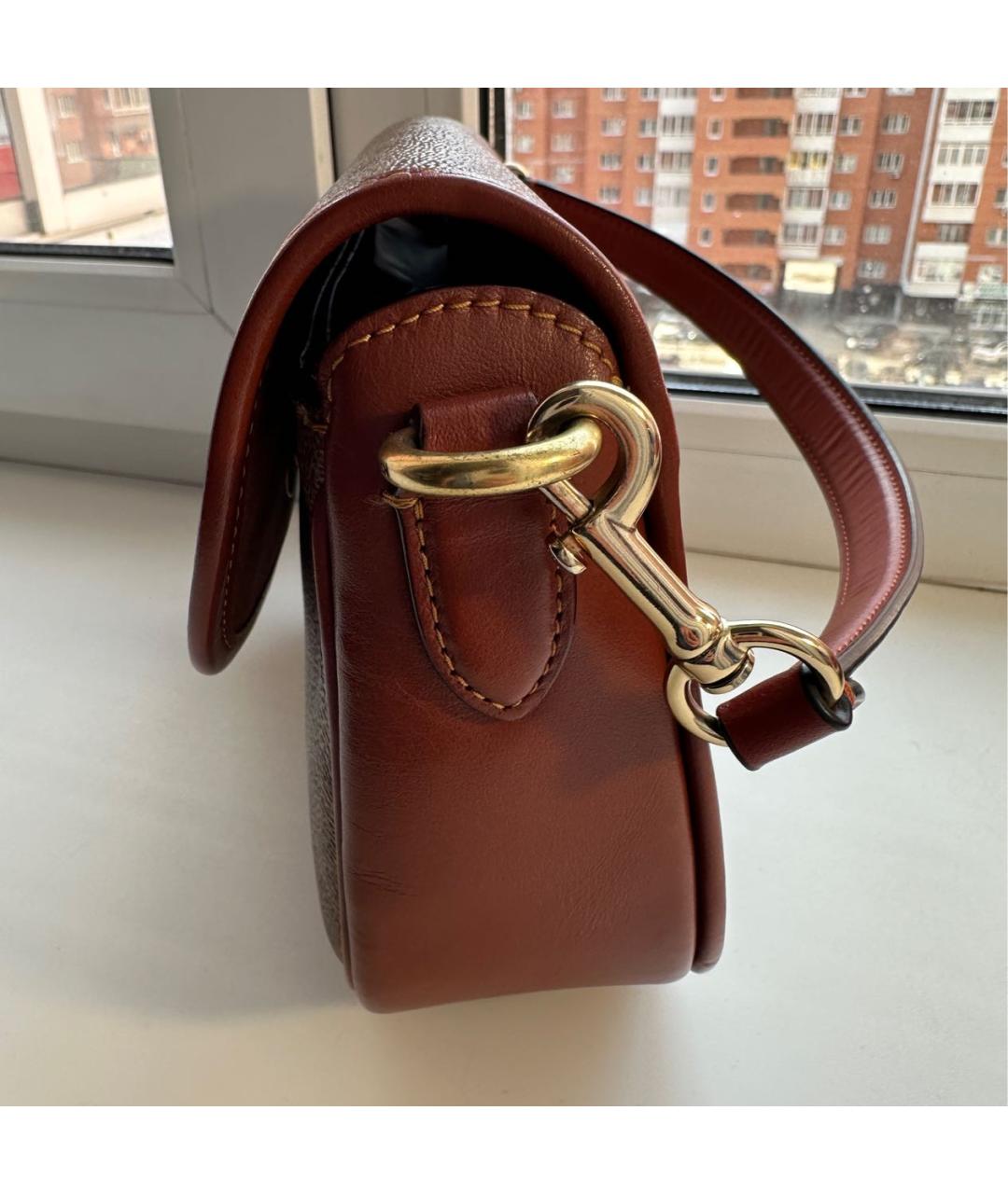 COACH Коричневая кожаная сумка с короткими ручками, фото 3