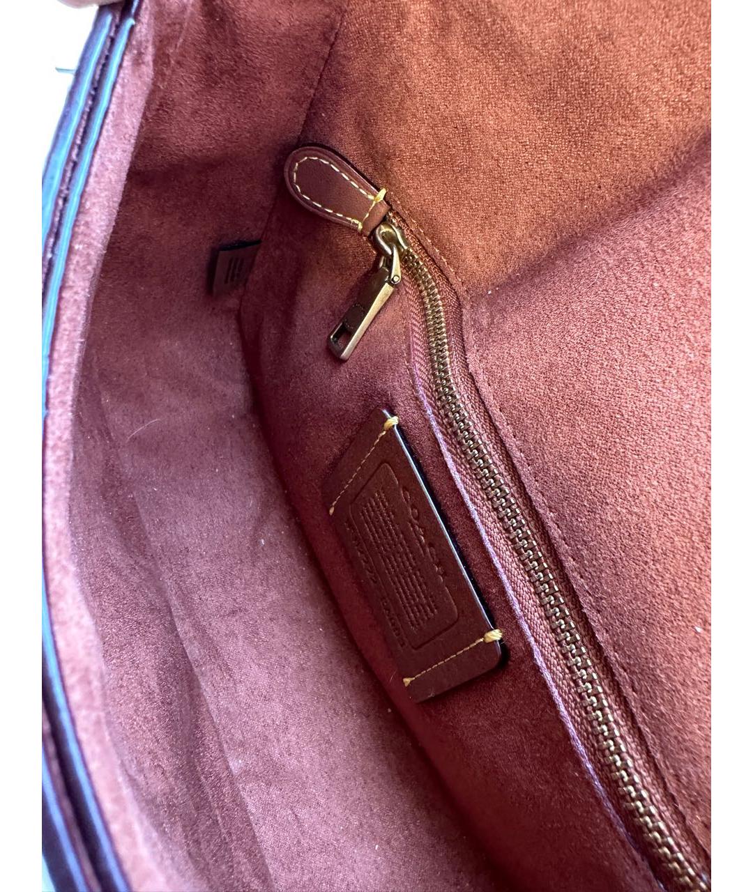 COACH Коричневая кожаная сумка с короткими ручками, фото 7