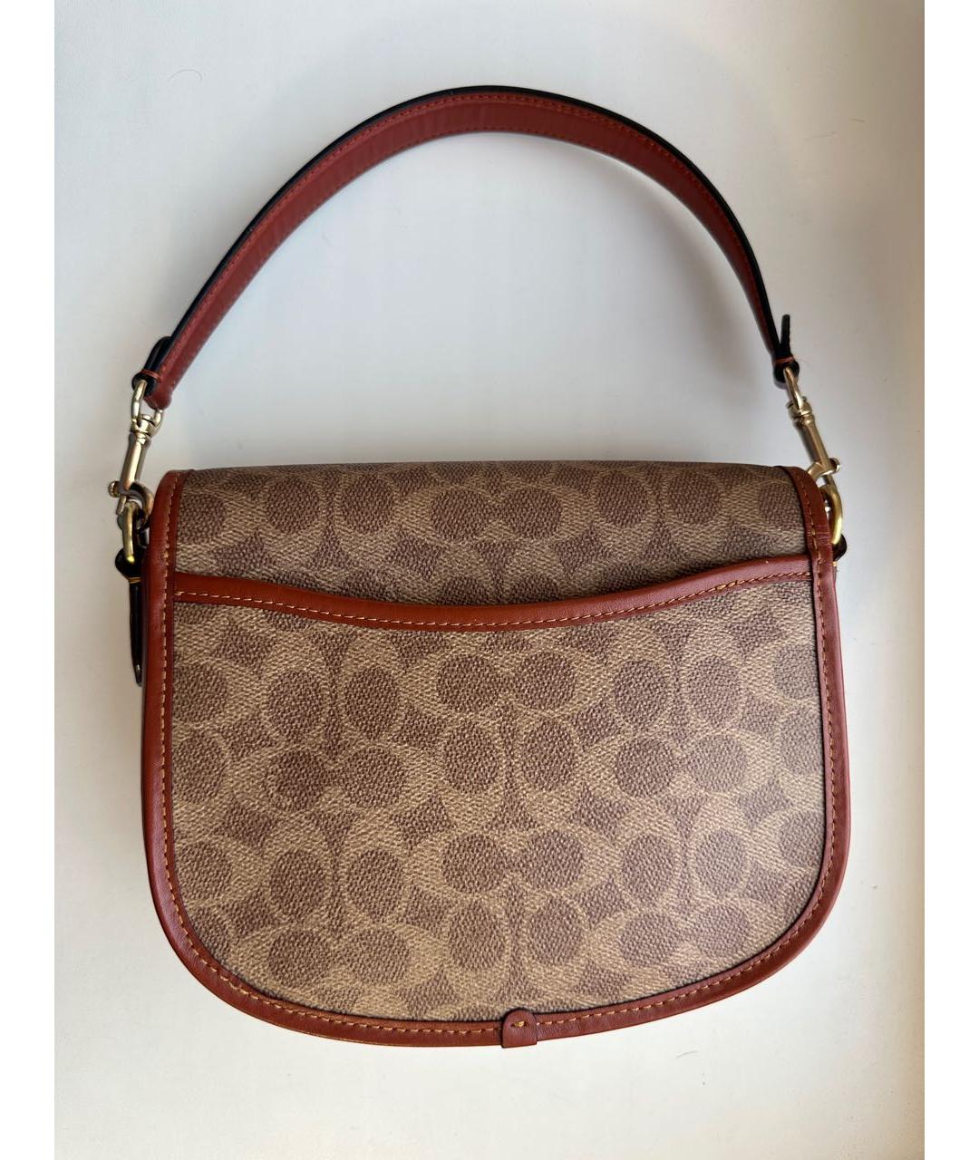 COACH Коричневая кожаная сумка с короткими ручками, фото 2