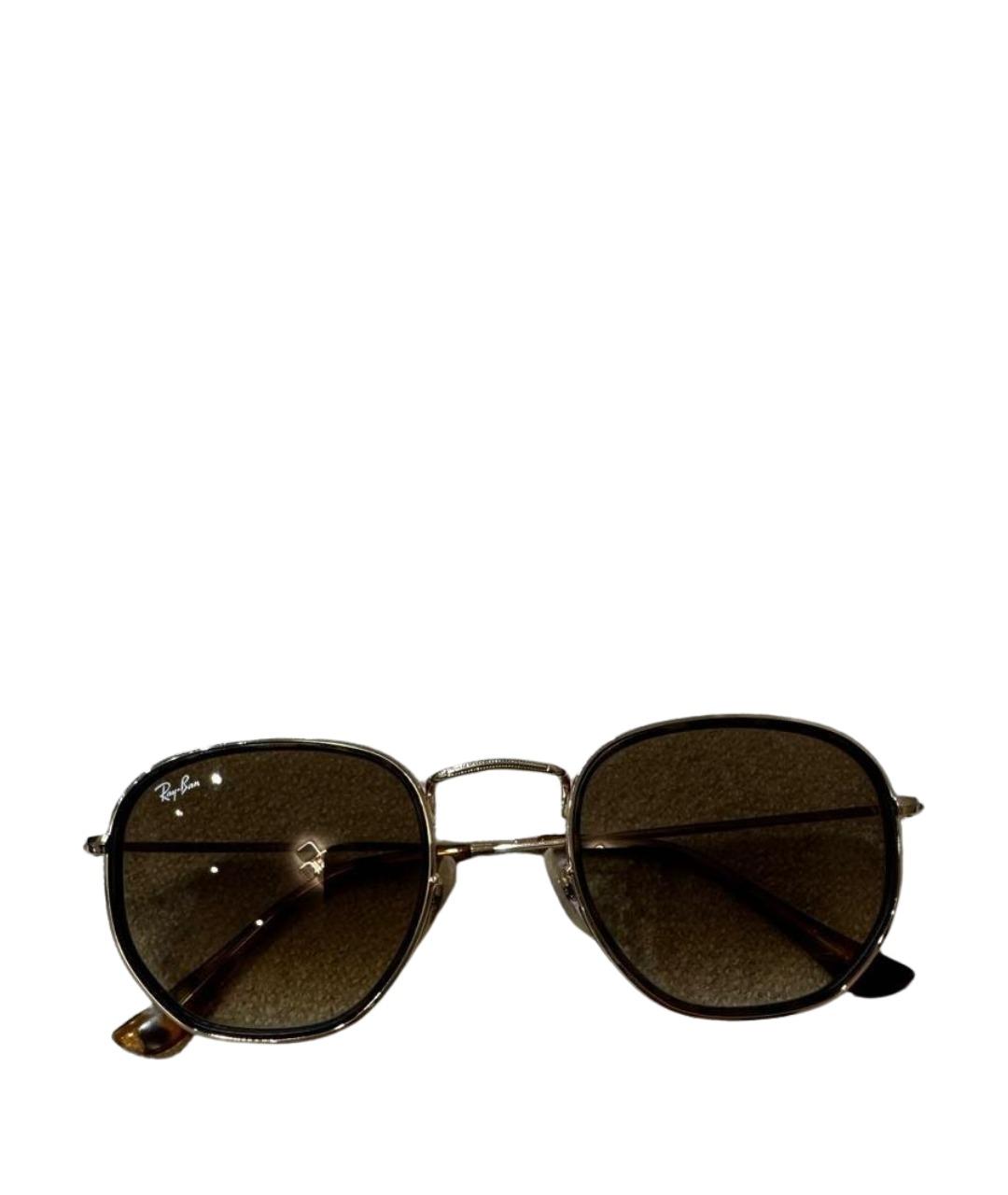 RAY BAN Коричневые металлические солнцезащитные очки, фото 1