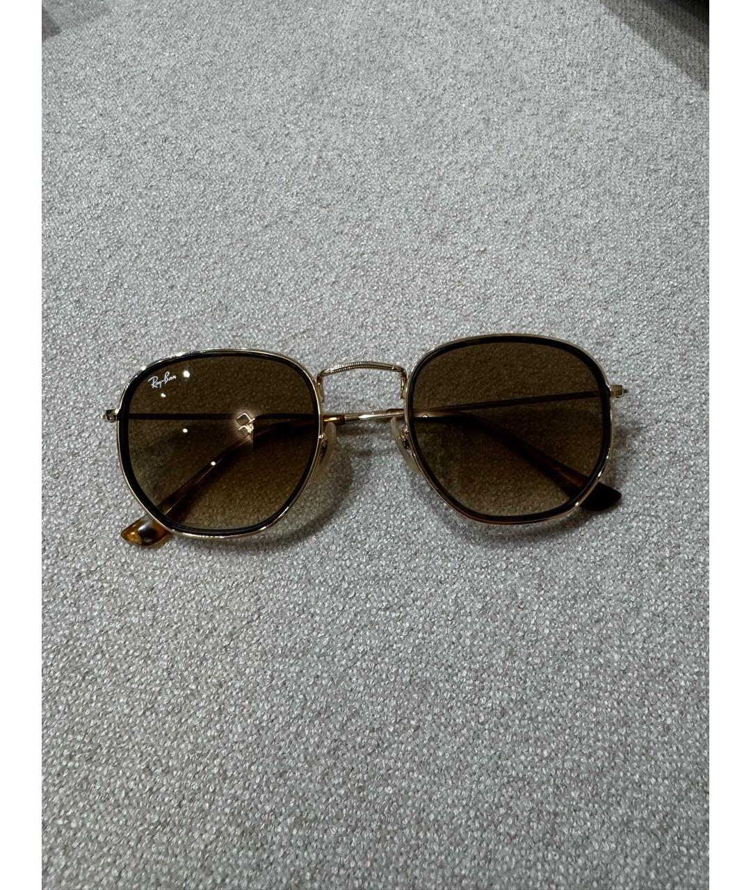 RAY BAN Коричневые металлические солнцезащитные очки, фото 5