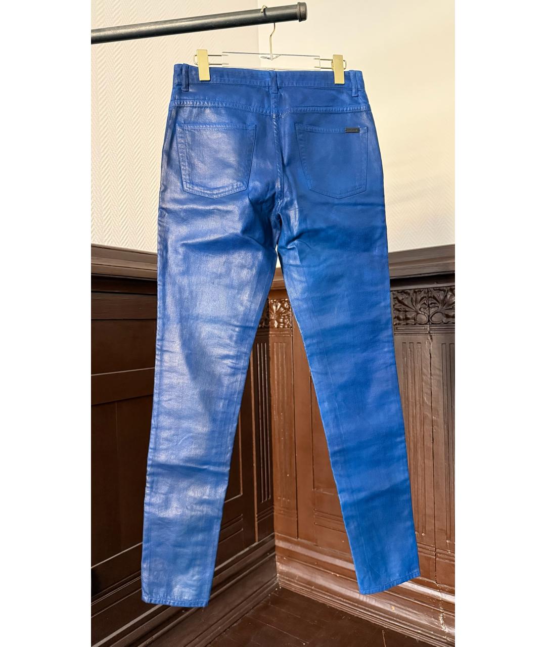 SAINT LAURENT Синие хлопковые прямые джинсы, фото 2