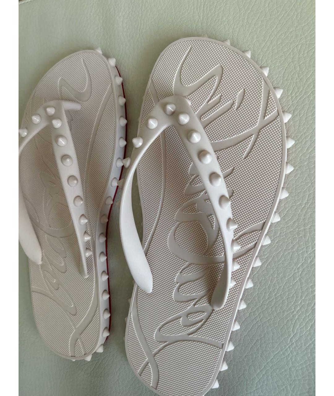 CHRISTIAN LOUBOUTIN Бежевые резиновые шлепанцы, фото 5