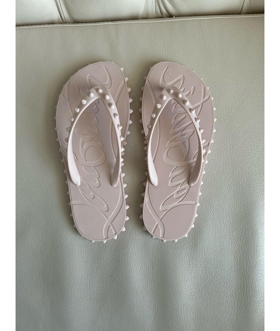 CHRISTIAN LOUBOUTIN Бежевые резиновые шлепанцы, фото 3