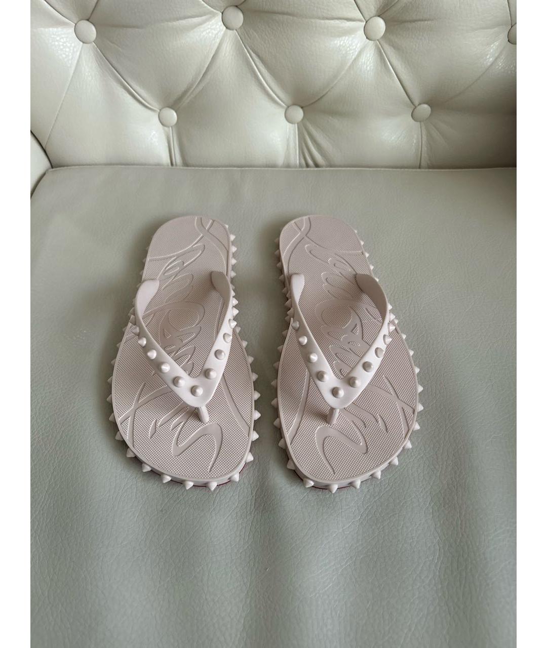 CHRISTIAN LOUBOUTIN Бежевые резиновые шлепанцы, фото 2