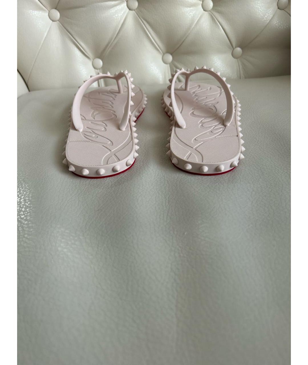 CHRISTIAN LOUBOUTIN Бежевые резиновые шлепанцы, фото 4