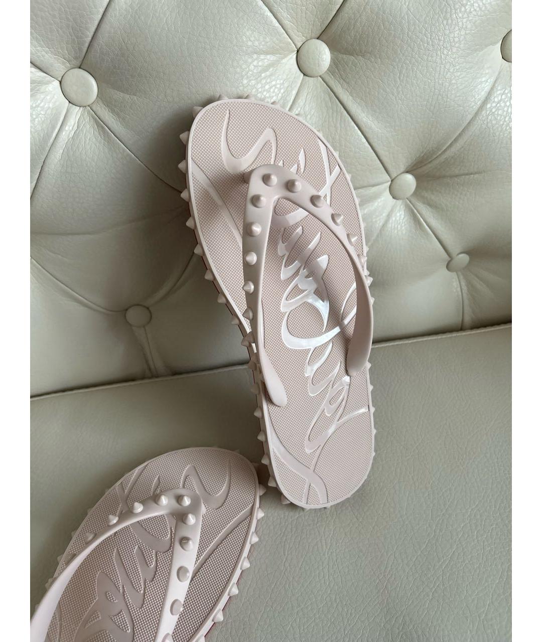 CHRISTIAN LOUBOUTIN Бежевые резиновые шлепанцы, фото 5