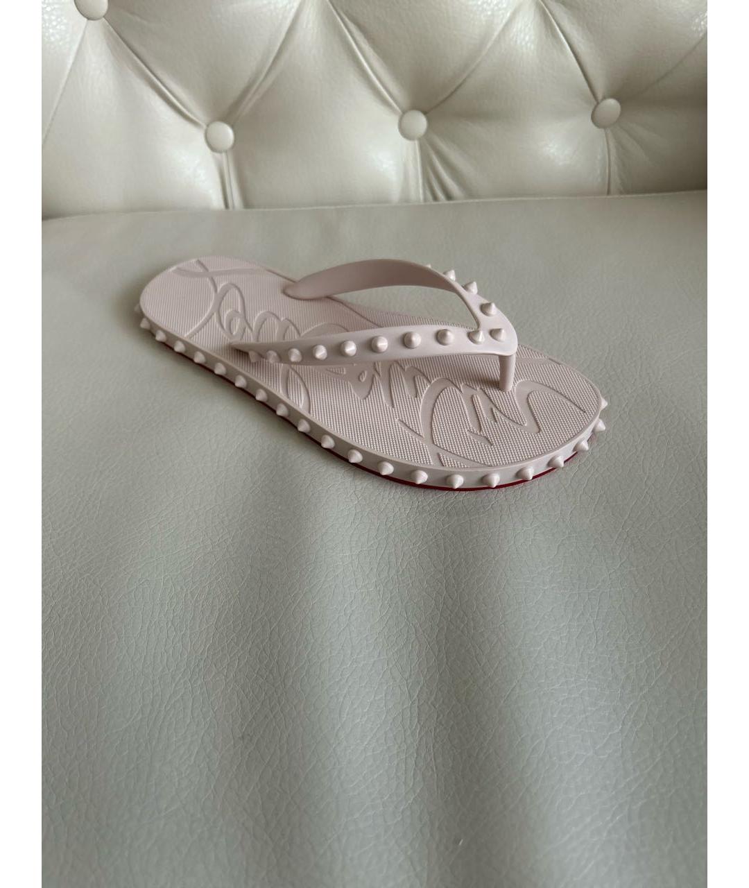 CHRISTIAN LOUBOUTIN Бежевые резиновые шлепанцы, фото 9