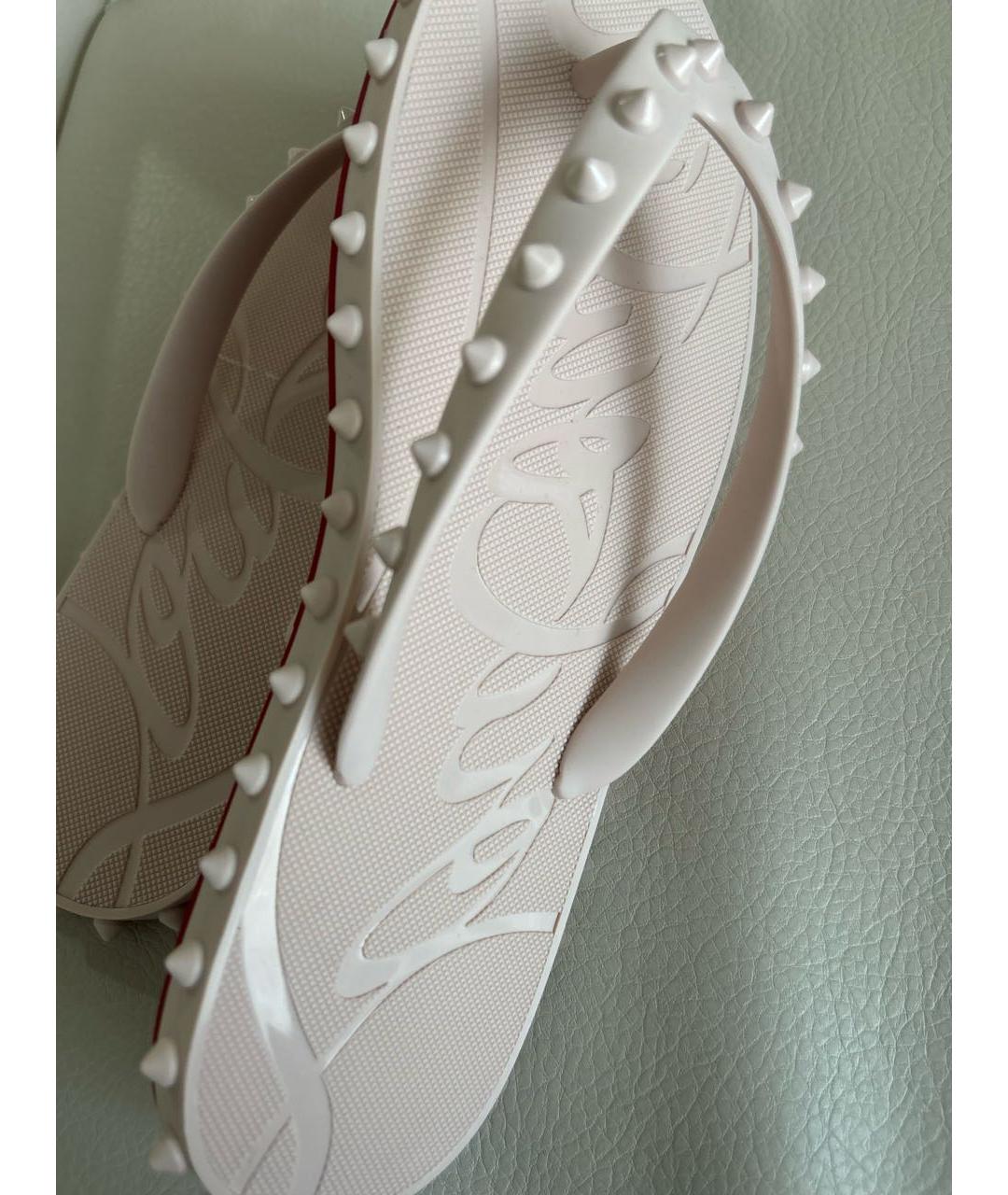 CHRISTIAN LOUBOUTIN Бежевые резиновые шлепанцы, фото 6