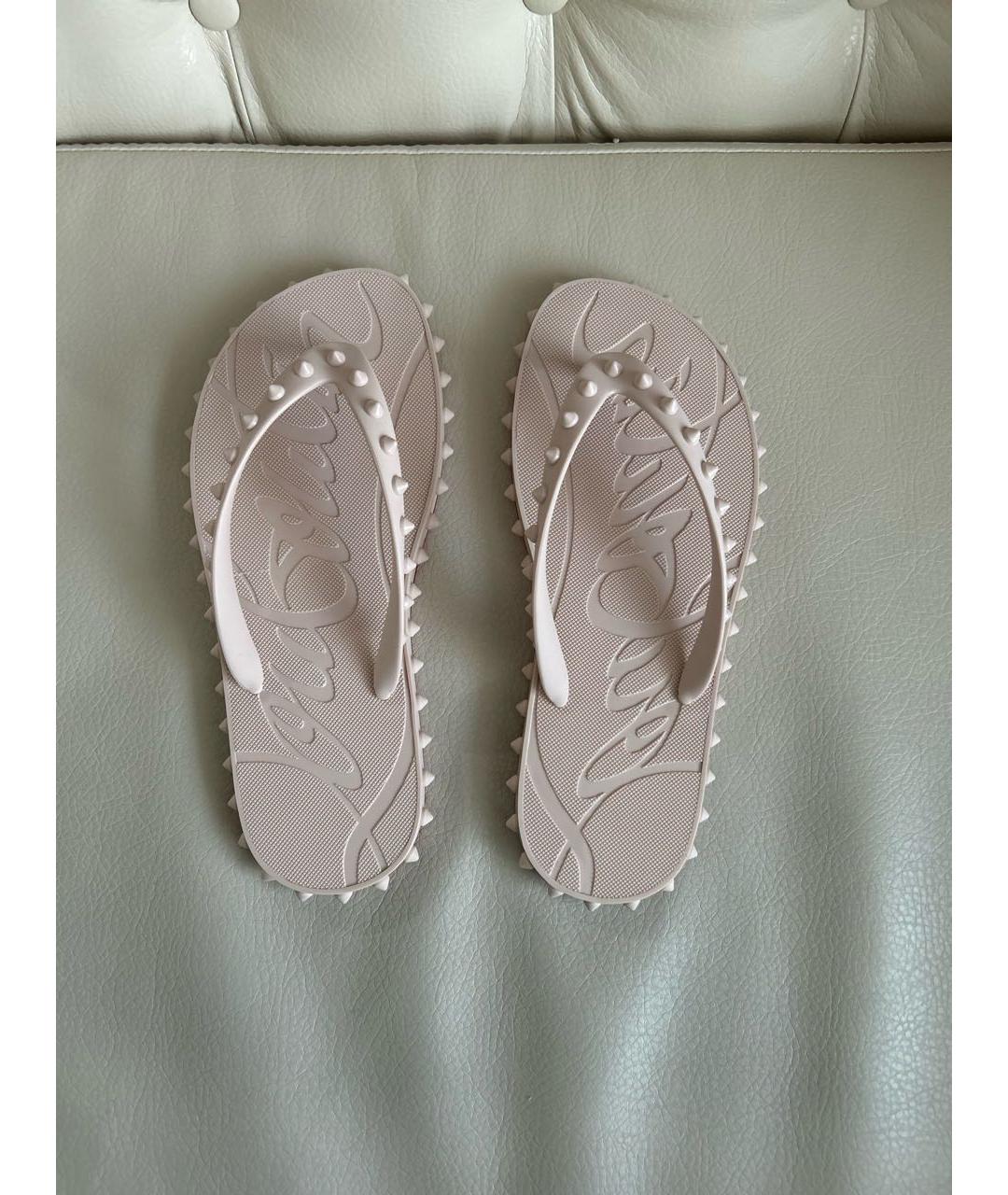 CHRISTIAN LOUBOUTIN Бежевые резиновые шлепанцы, фото 3