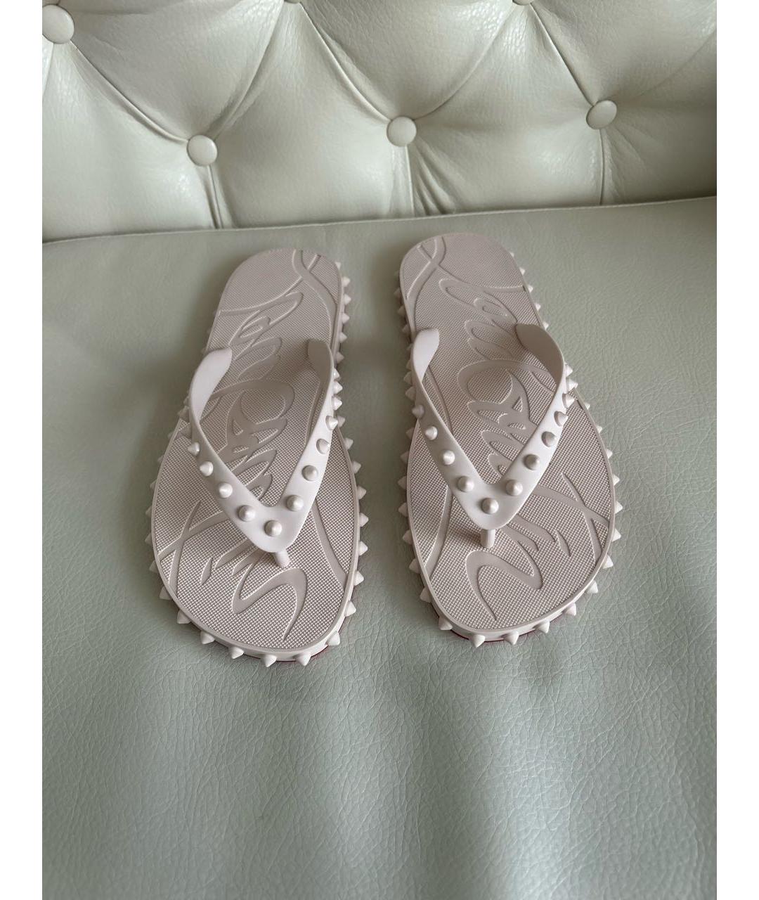 CHRISTIAN LOUBOUTIN Бежевые резиновые шлепанцы, фото 2