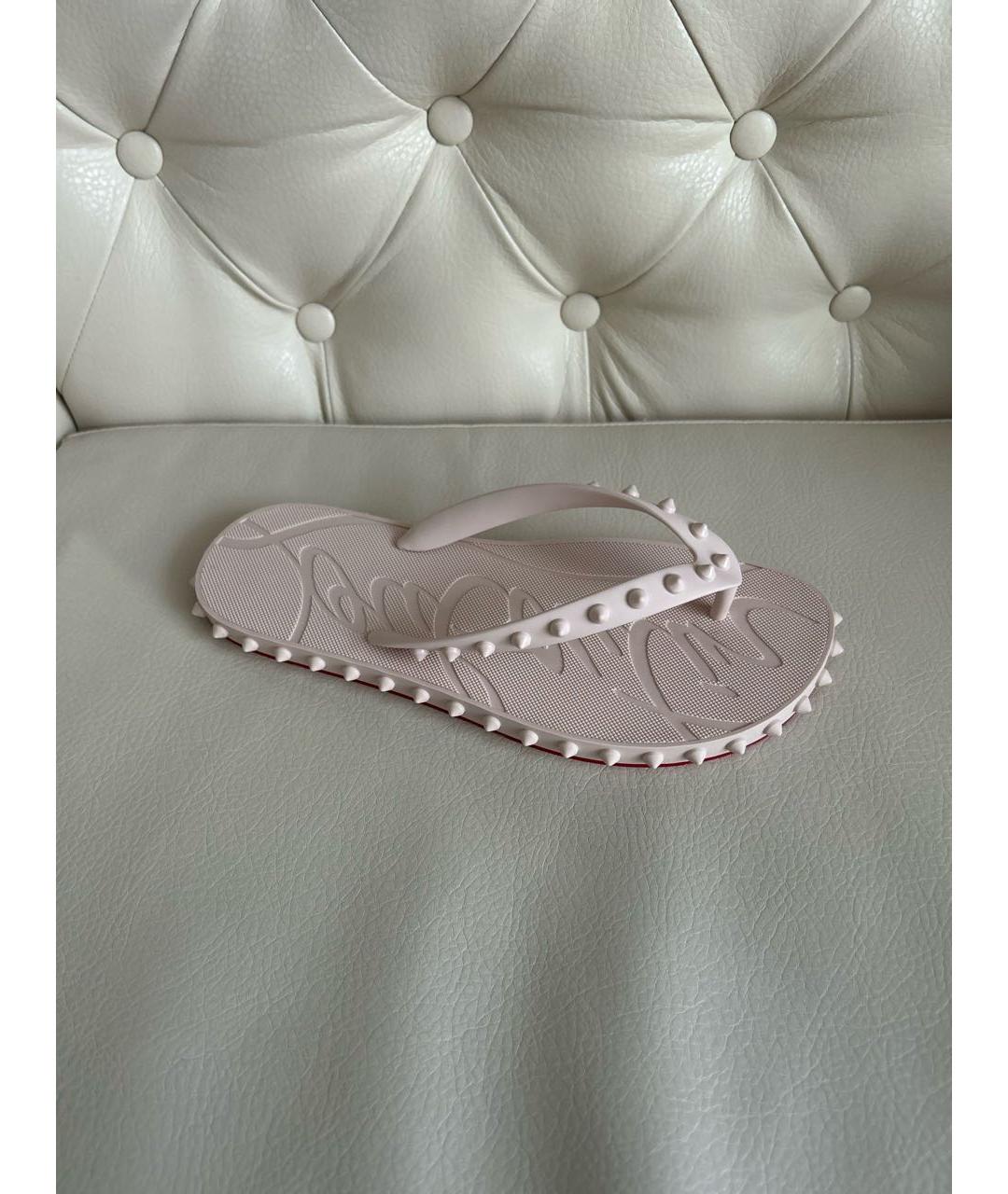 CHRISTIAN LOUBOUTIN Бежевые резиновые шлепанцы, фото 9