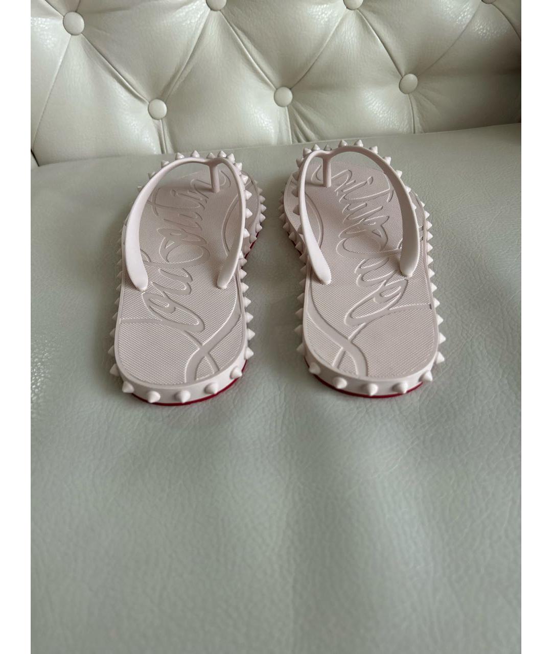 CHRISTIAN LOUBOUTIN Бежевые резиновые шлепанцы, фото 4