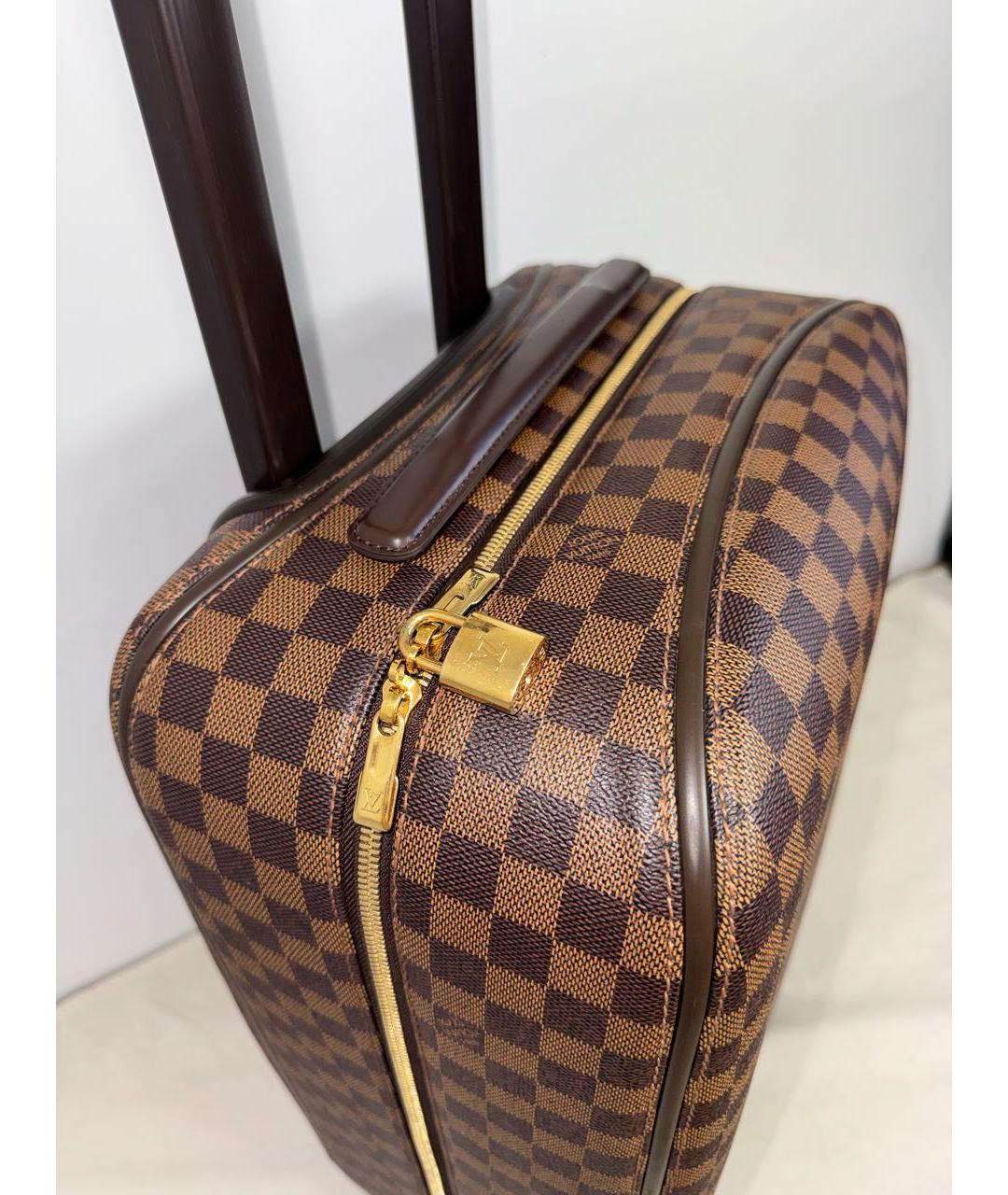 LOUIS VUITTON Коричневый кожаный чемодан, фото 8