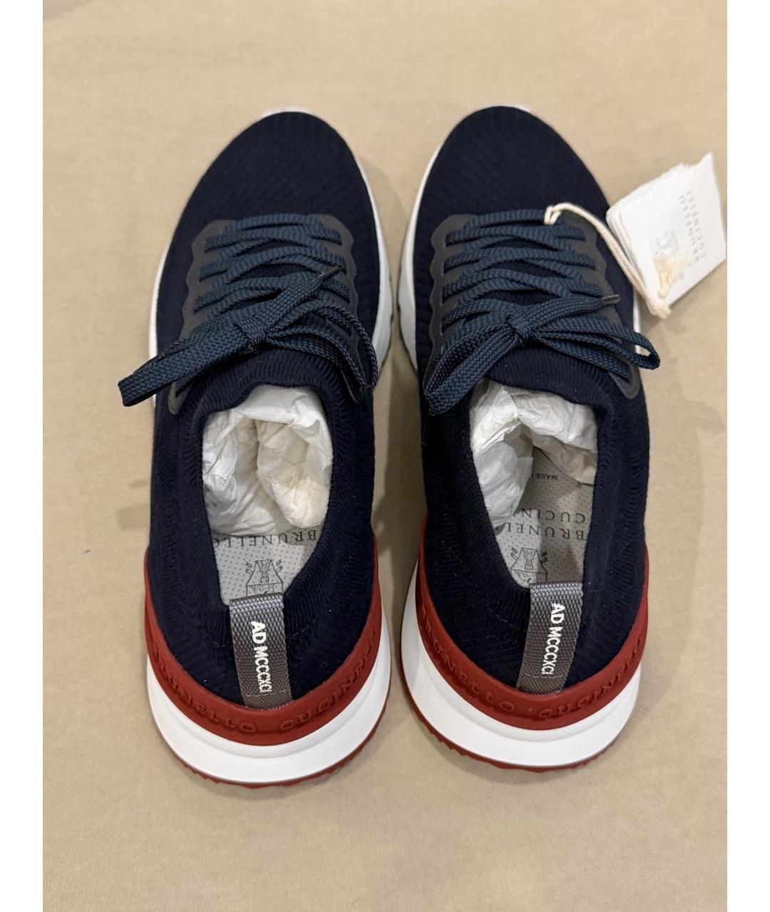 BRUNELLO CUCINELLI Темно-синие текстильные низкие кроссовки / кеды, фото 3