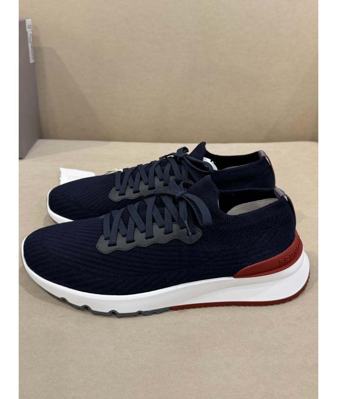 BRUNELLO CUCINELLI Темно-синие текстильные низкие кроссовки / кеды, фото 7