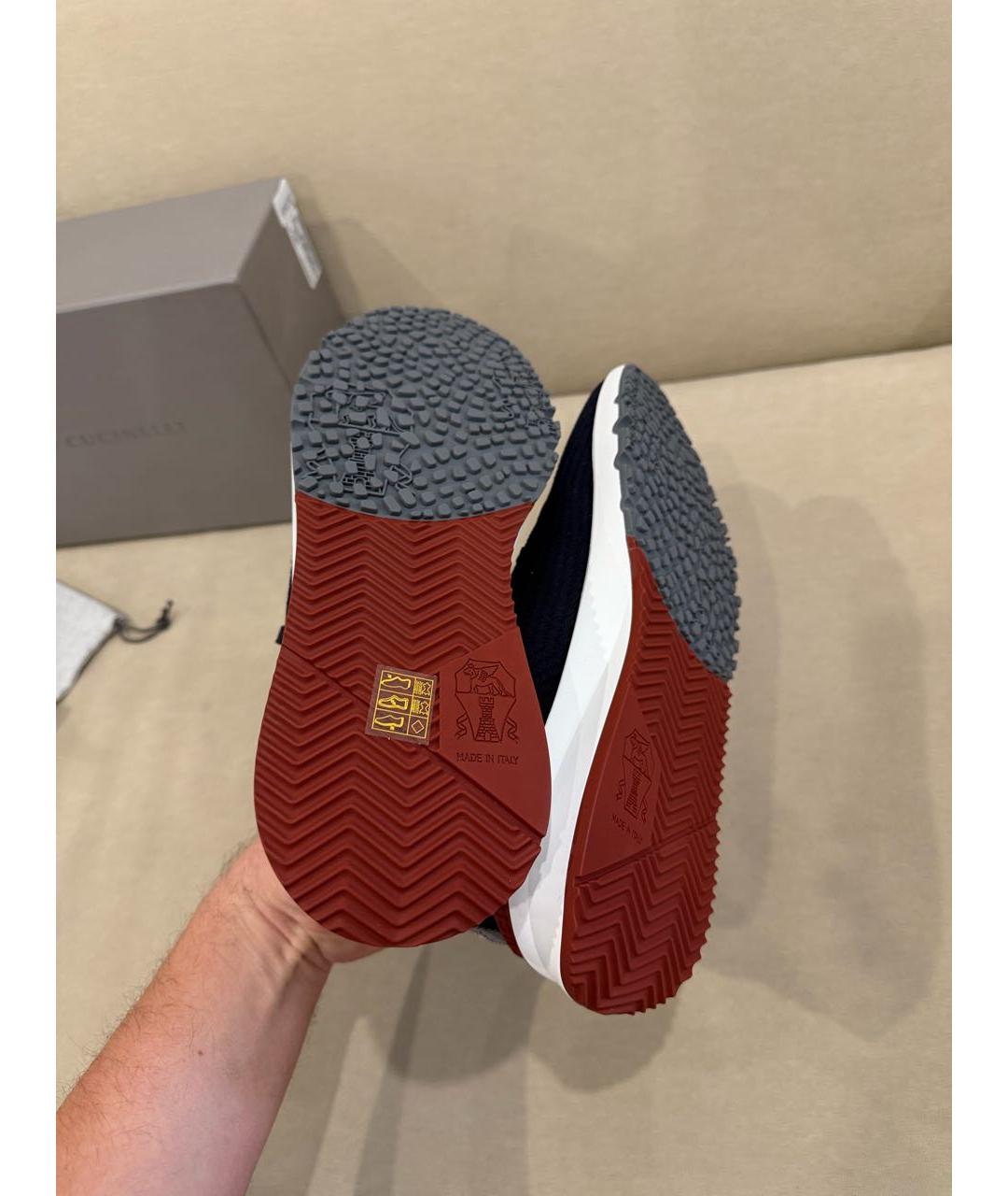 BRUNELLO CUCINELLI Темно-синие текстильные низкие кроссовки / кеды, фото 5