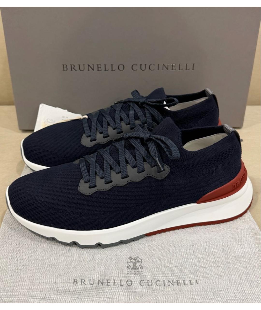 BRUNELLO CUCINELLI Темно-синие текстильные низкие кроссовки / кеды, фото 6