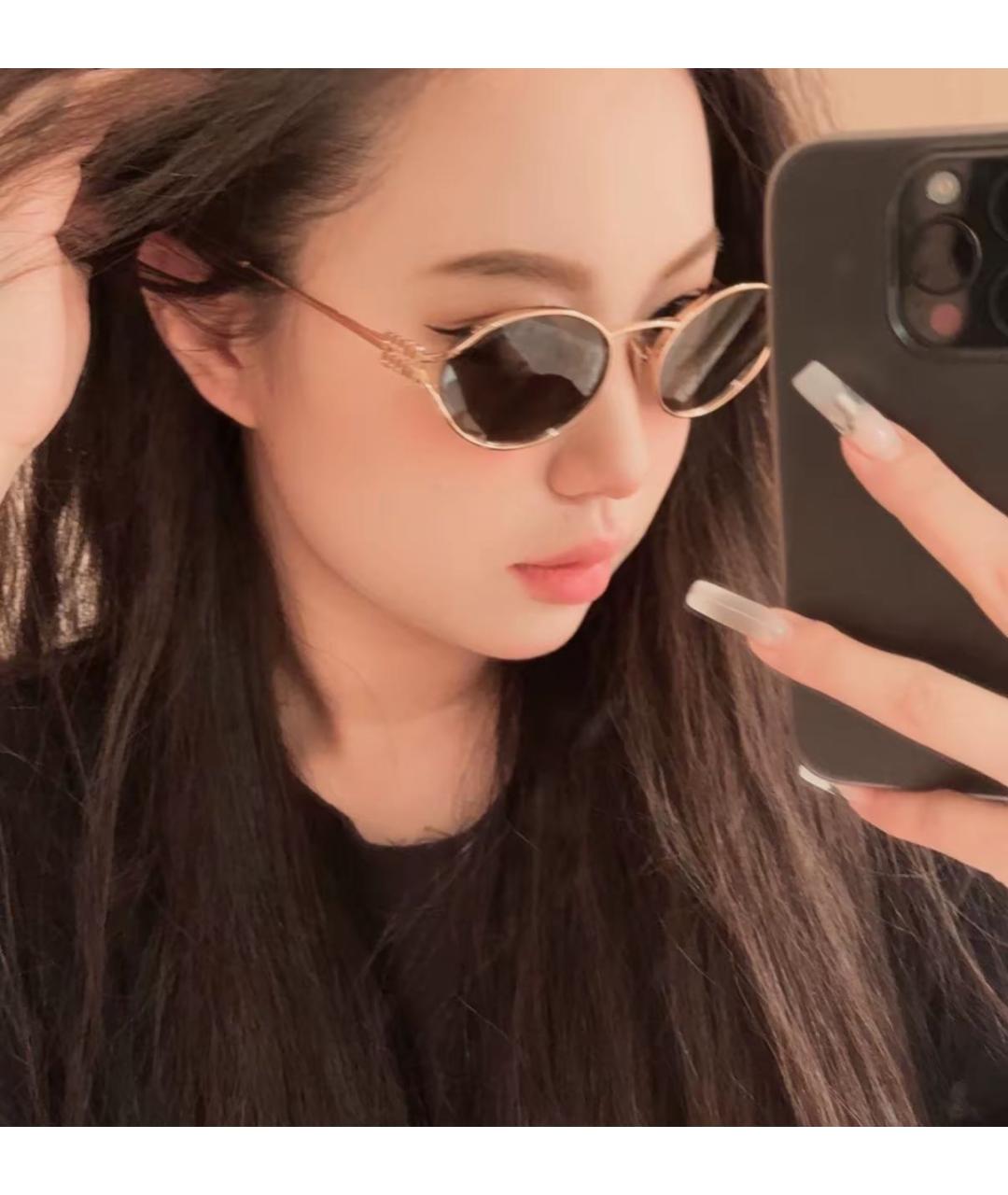 MIU MIU Золотые металлические солнцезащитные очки, фото 4