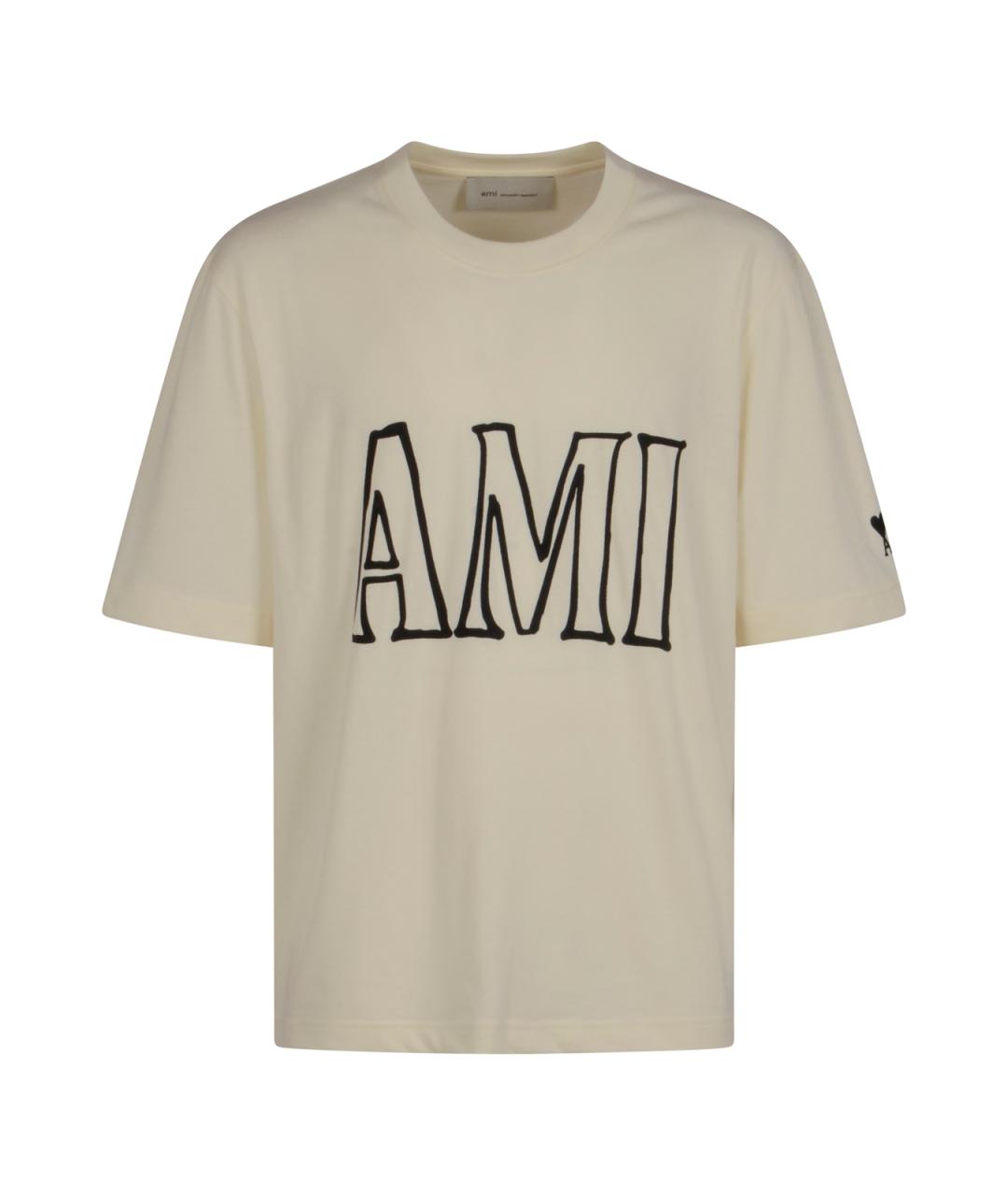 Ami Paris Бежевая хлопковая футболка, фото 1