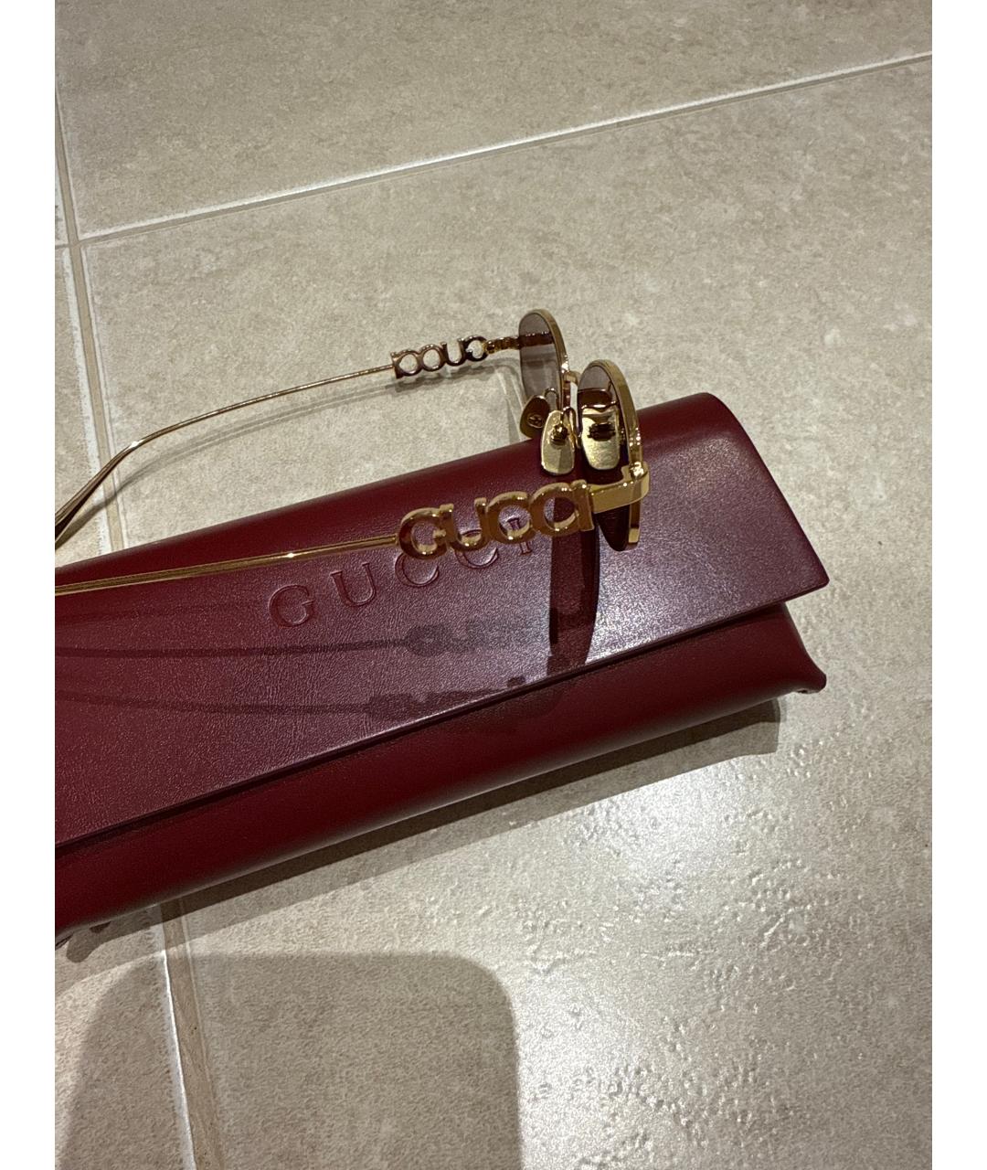 GUCCI Золотые металлические солнцезащитные очки, фото 2