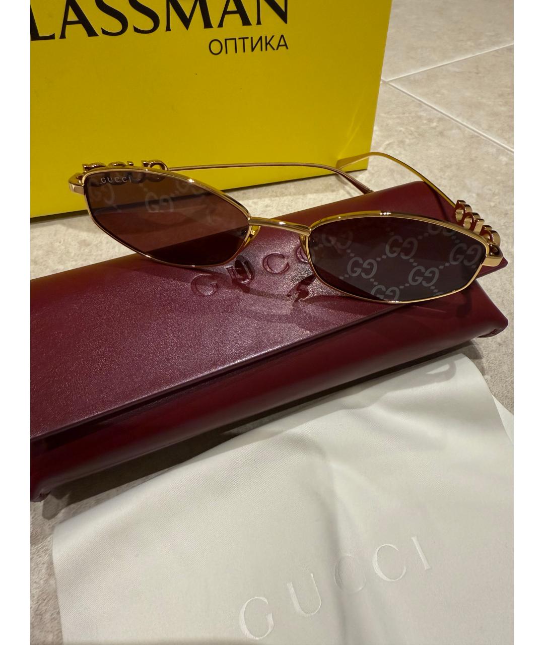 GUCCI Золотые металлические солнцезащитные очки, фото 7