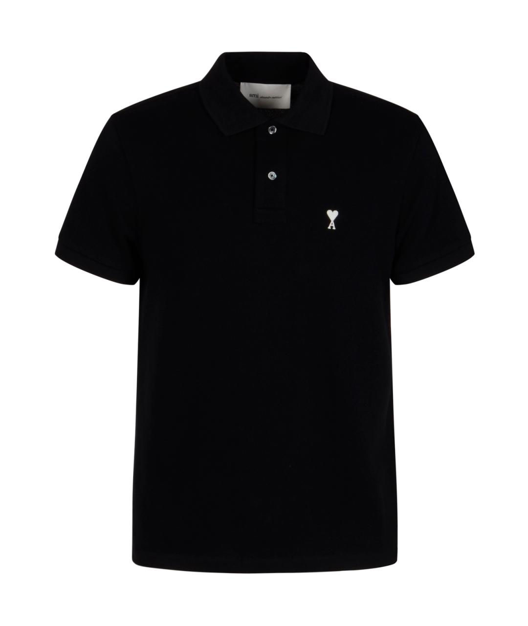 Ami Paris Черное хлопковое поло с коротким рукавом, фото 1