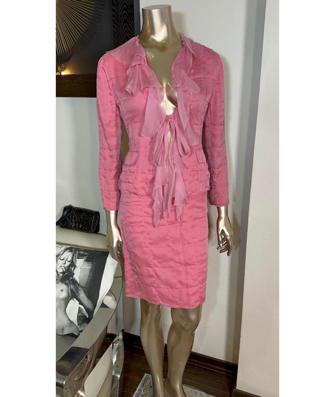 DOLCE&GABBANA Розовый шелковый костюм с юбками, фото 4