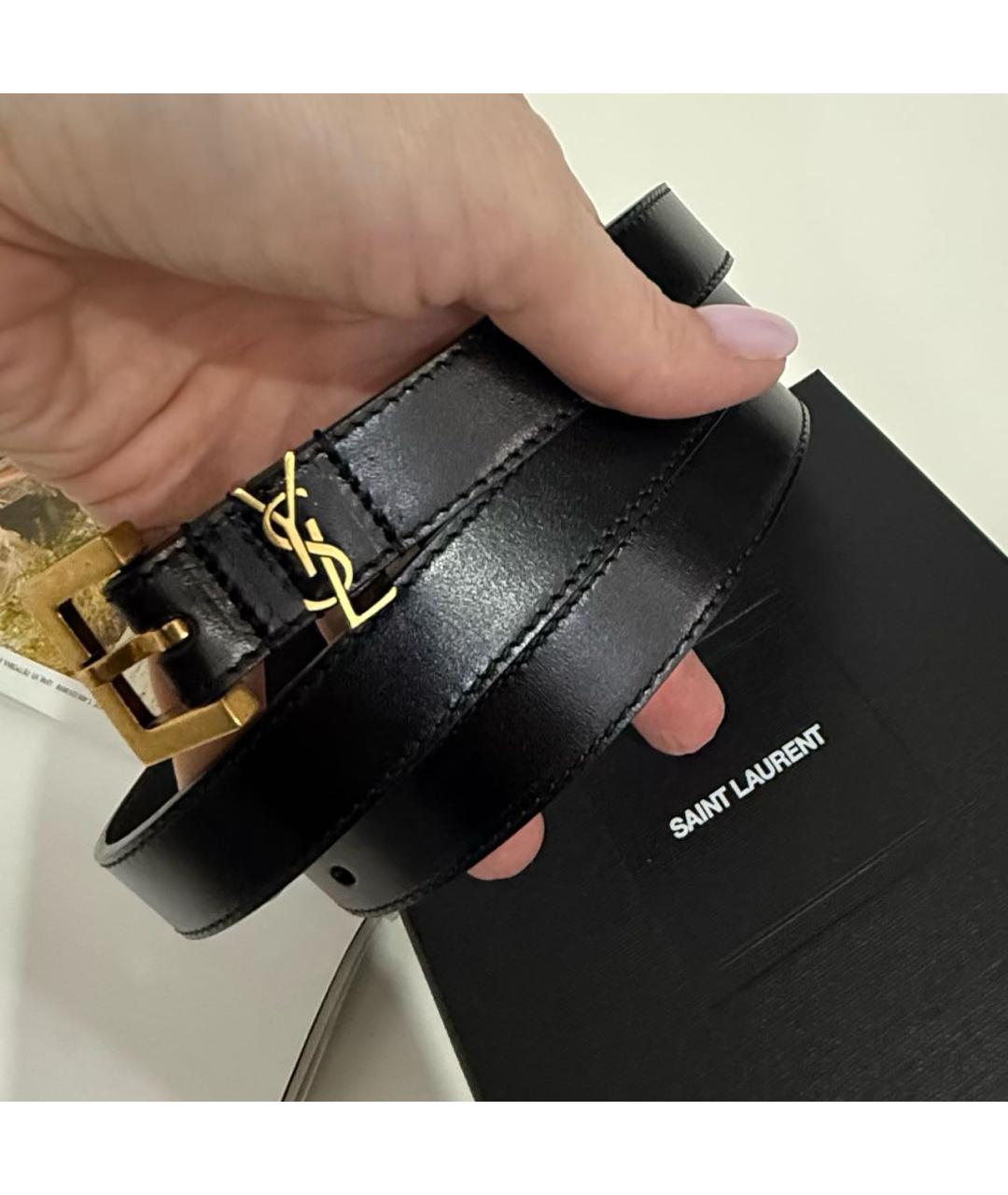 SAINT LAURENT Черный кожаный ремень, фото 6