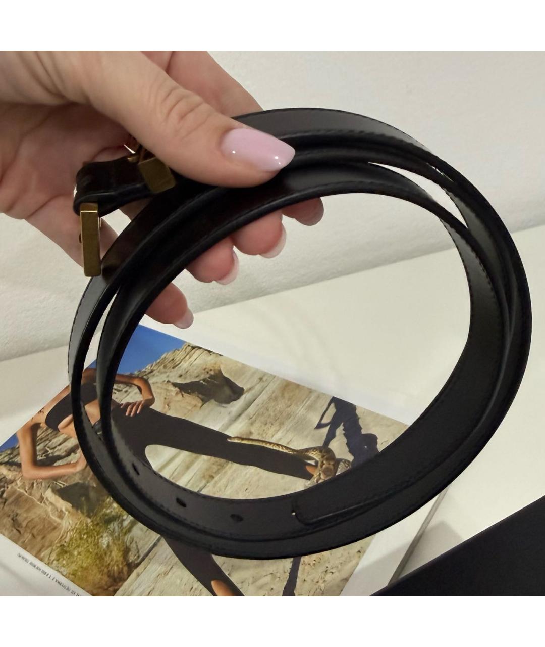 SAINT LAURENT Черный кожаный ремень, фото 4