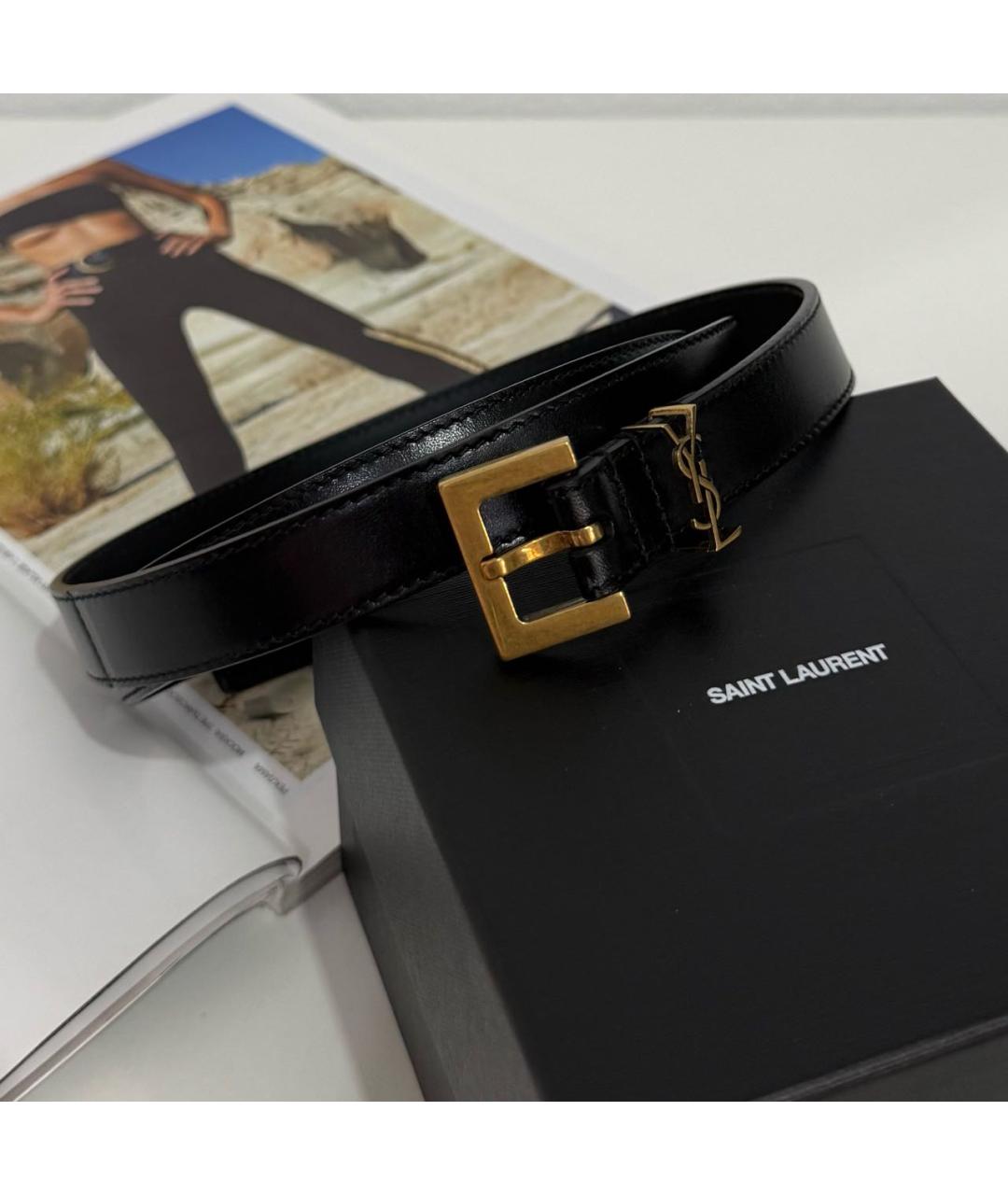 SAINT LAURENT Черный кожаный ремень, фото 2