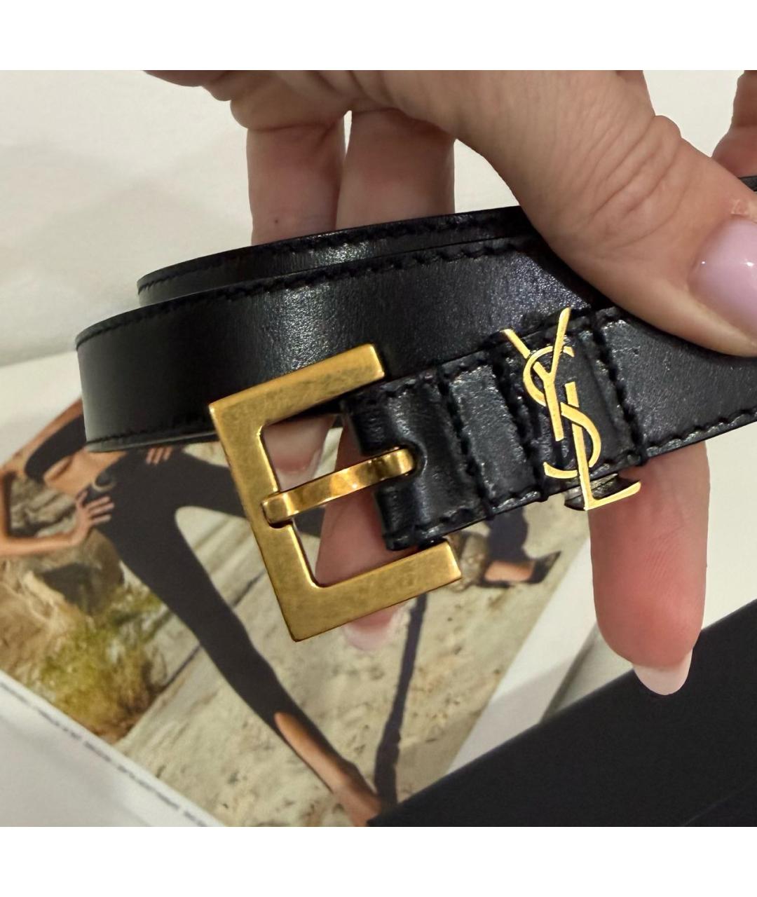SAINT LAURENT Черный кожаный ремень, фото 3