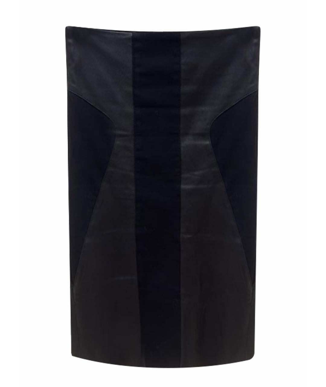 DROME Черная кожаная юбка миди, фото 1