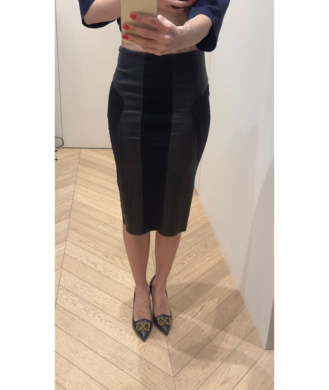 DROME Черная кожаная юбка миди, фото 8