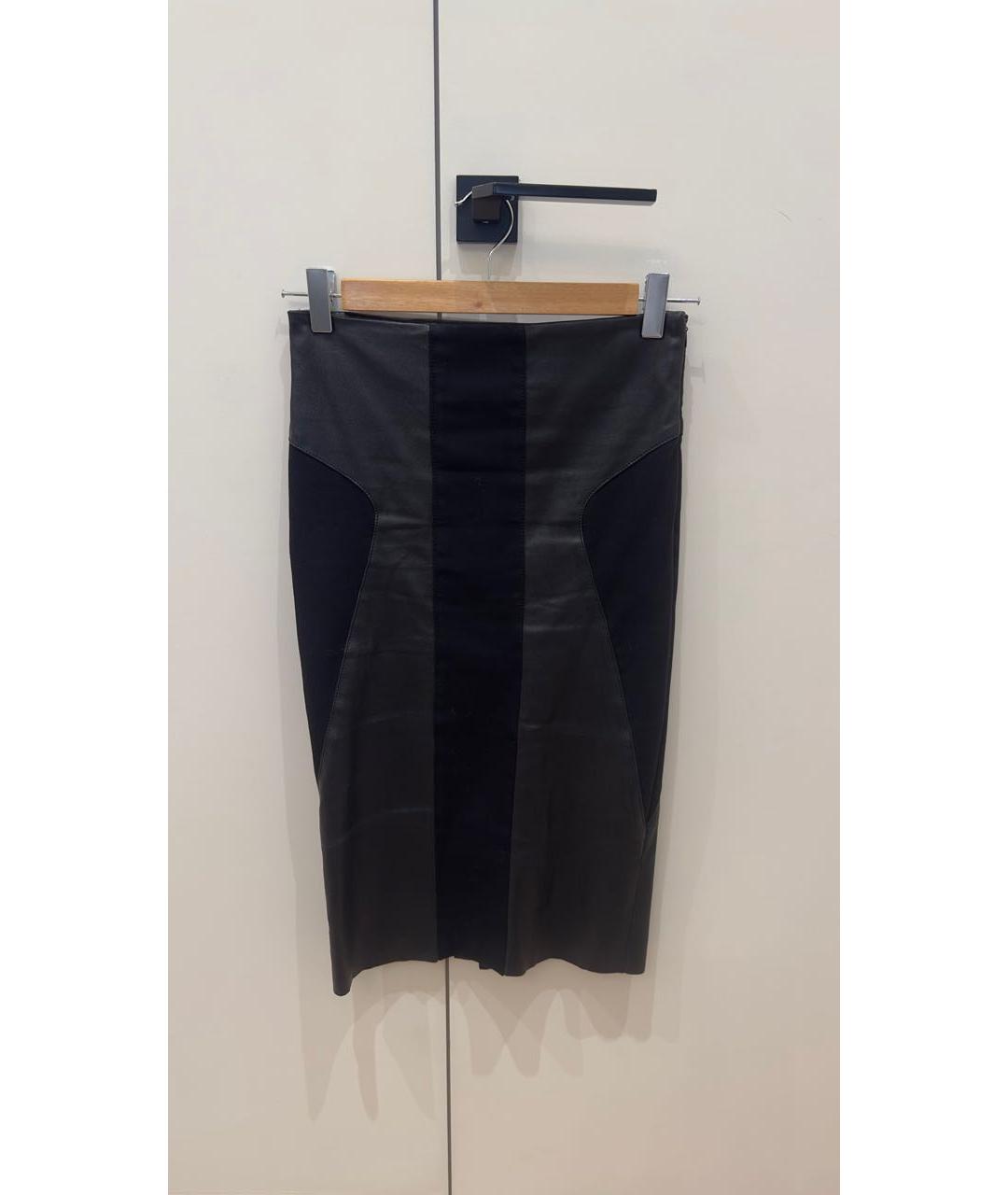 DROME Черная кожаная юбка миди, фото 9