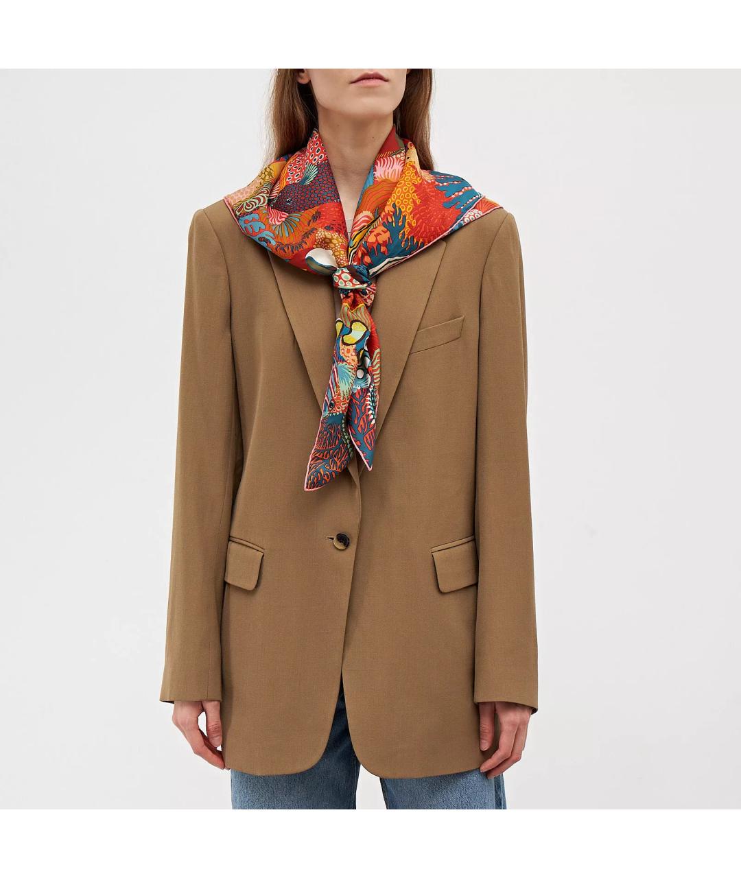 HERMES Оранжевый шелковый платок, фото 5