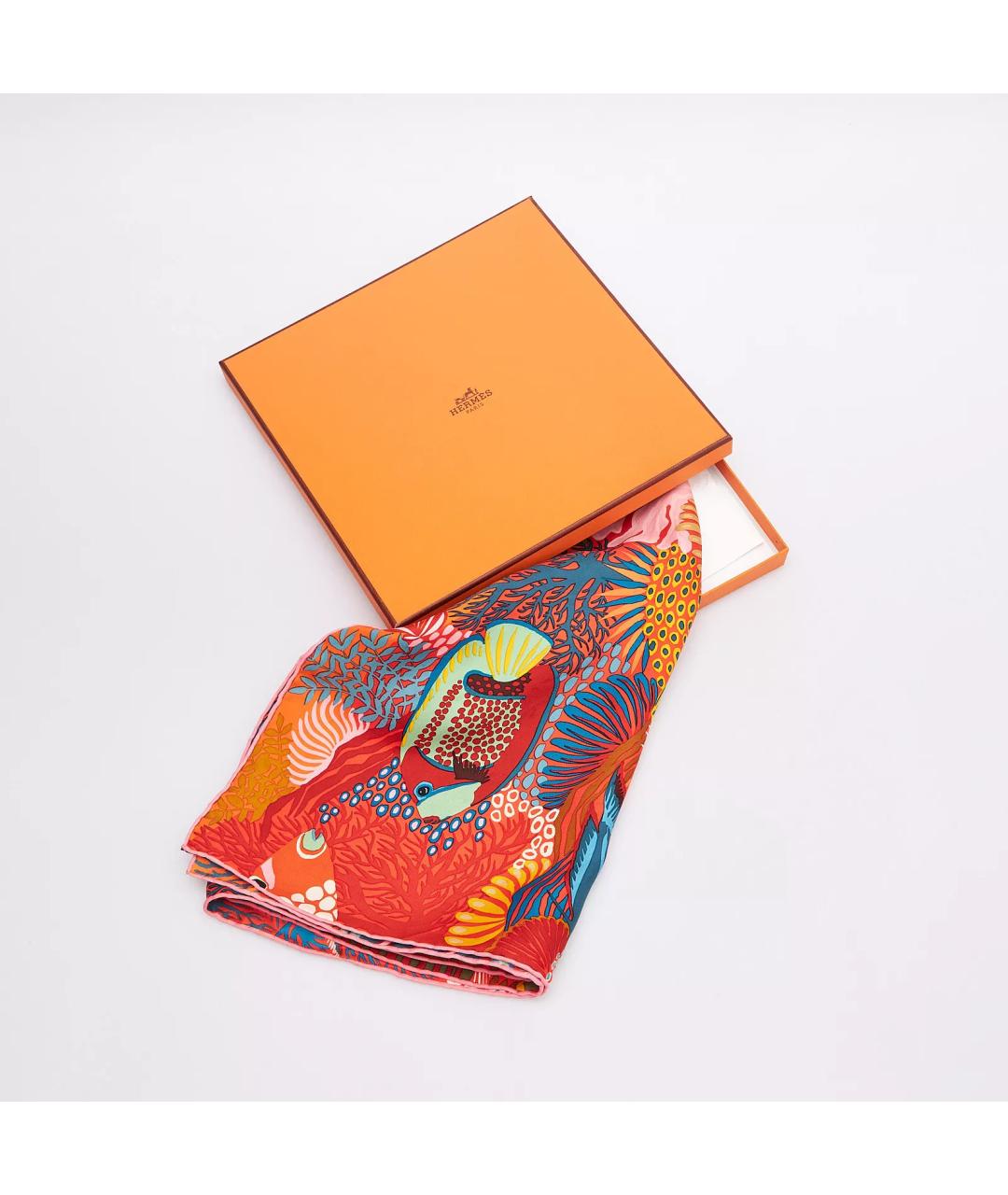 HERMES Оранжевый шелковый платок, фото 4